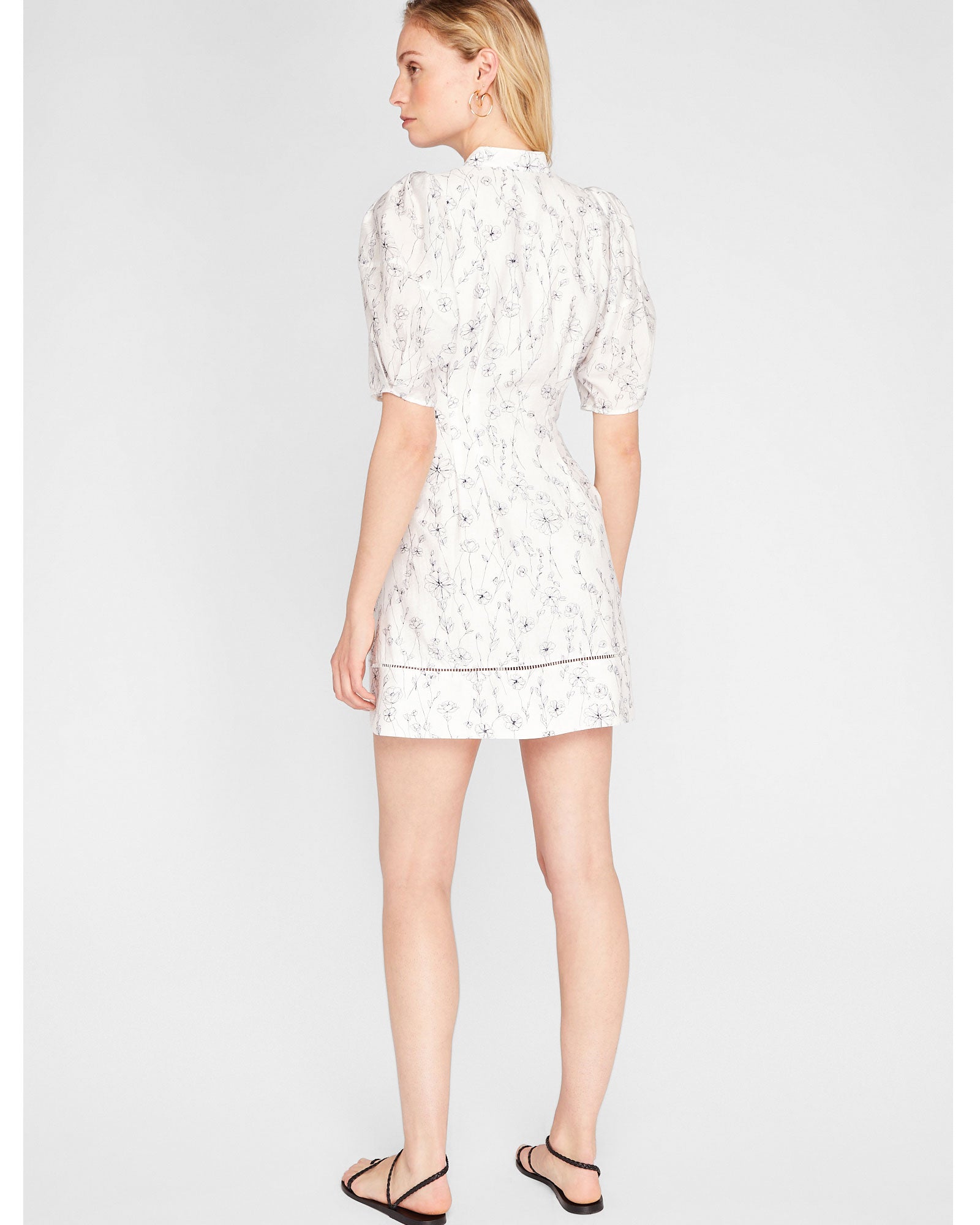 CLUB MONACO - Floral Balloon Sleeve Mini Dress - White Base