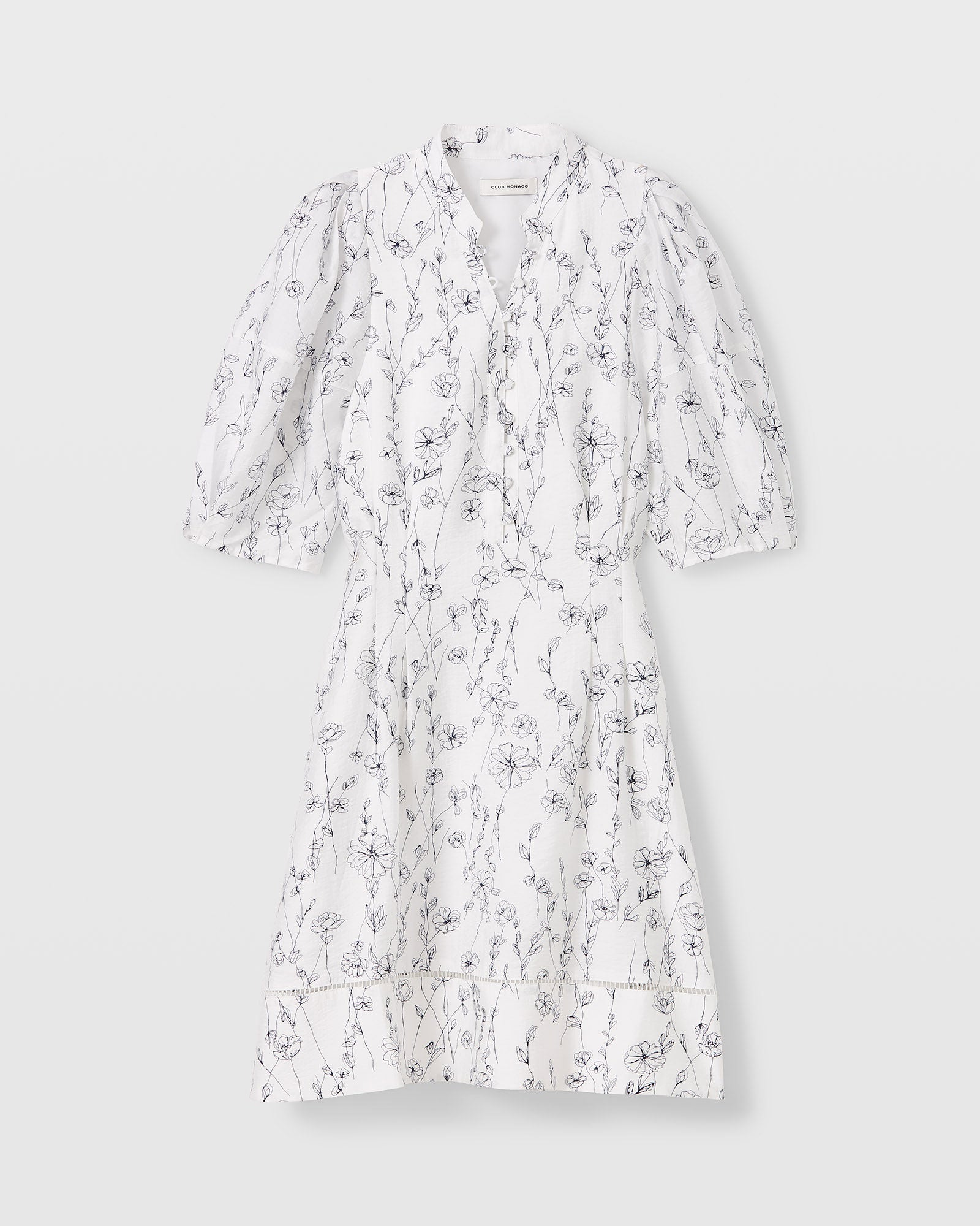 CLUB MONACO - Floral Balloon Sleeve Mini Dress - White Base