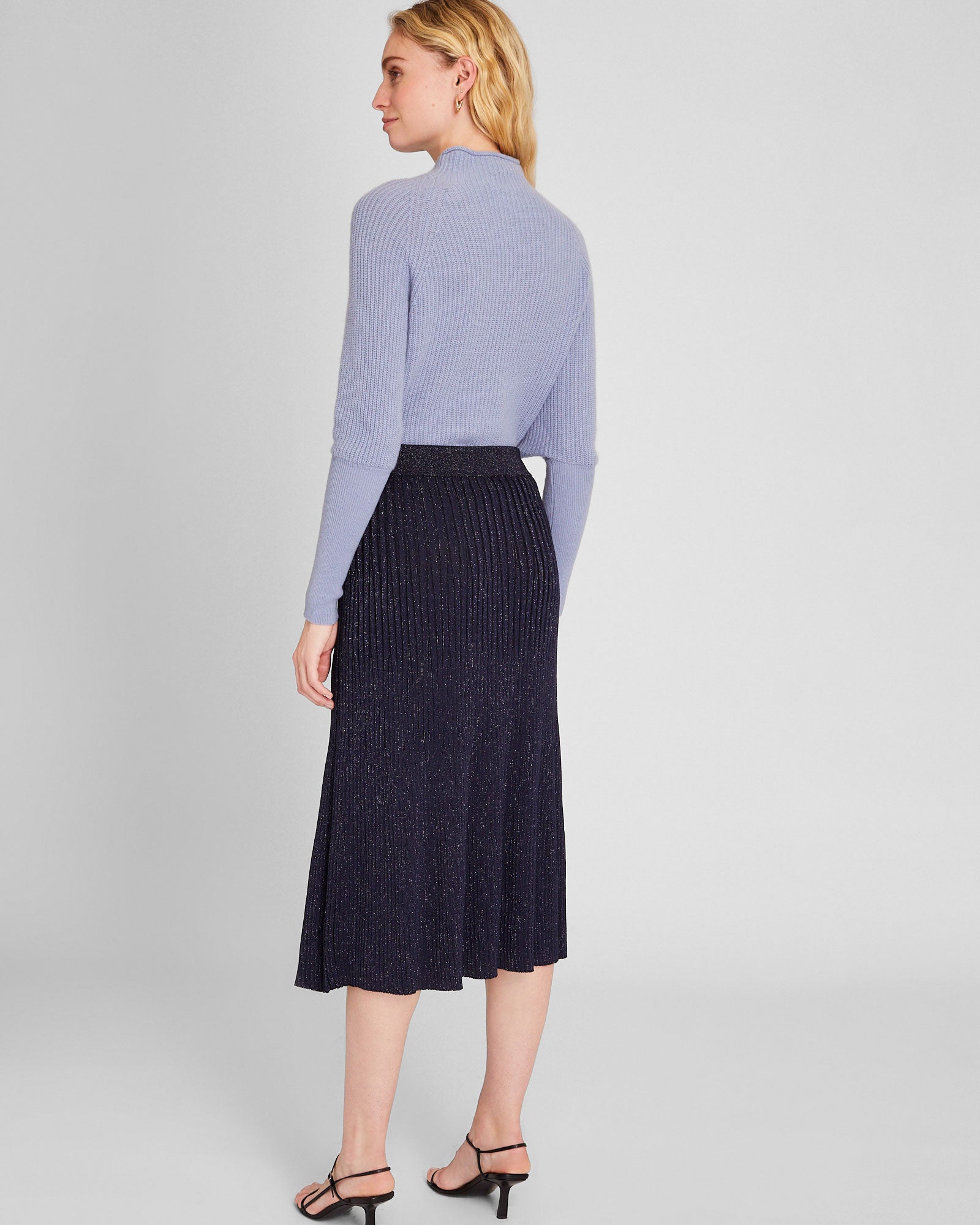 CLUB MONACO - Metallic Rib Knit Midi Skirt - Blue