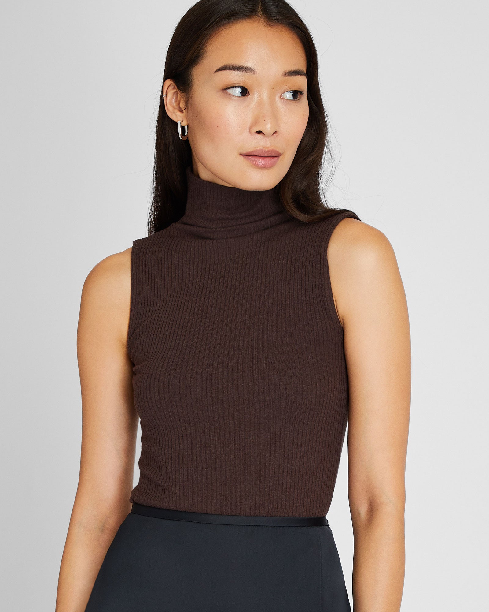 CLUB MONACO - Col roulé Julianna cachemire/coton - Brun foncé