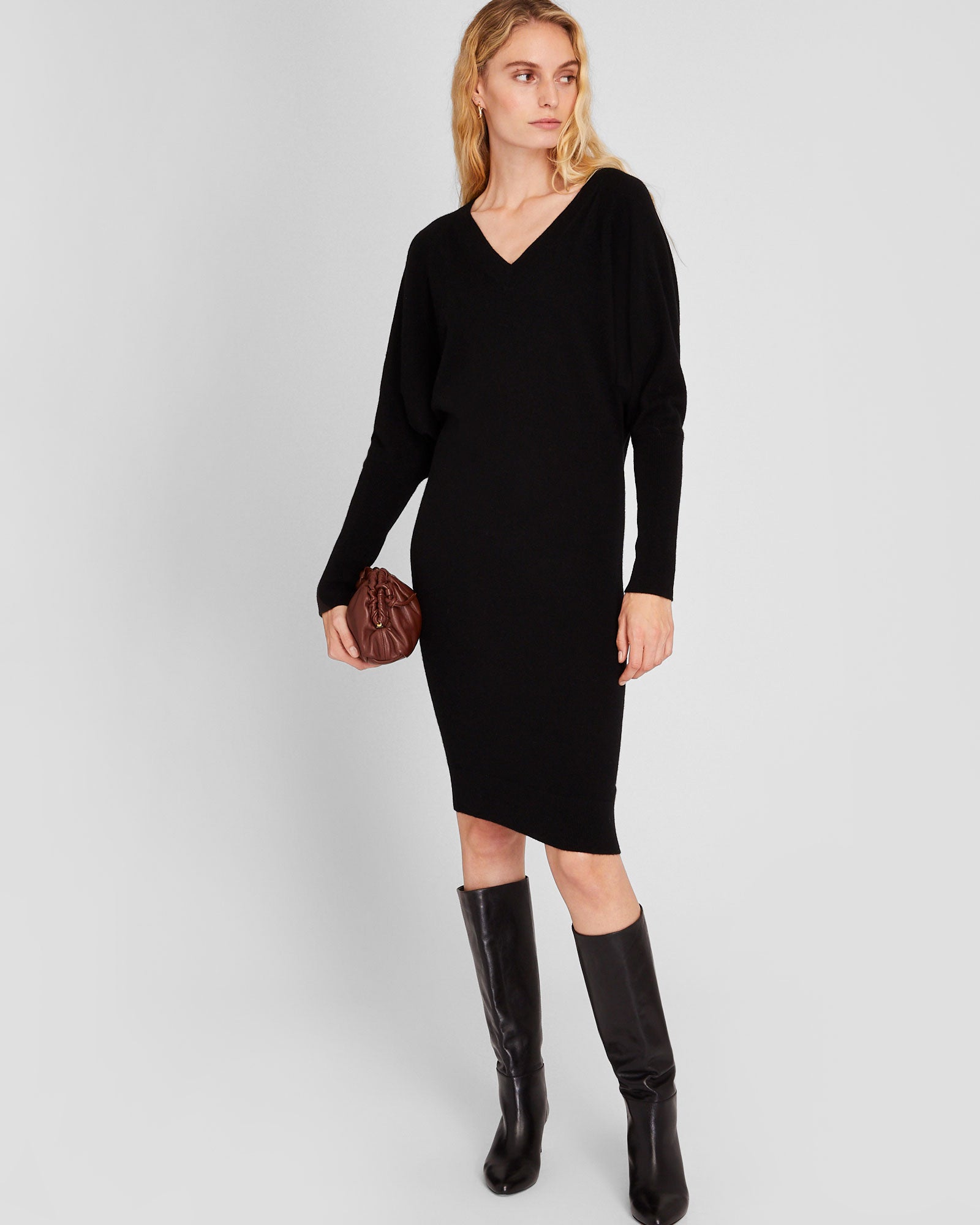 CLUB MONACO - Cashmere Dolman V-Neck Dress - Black