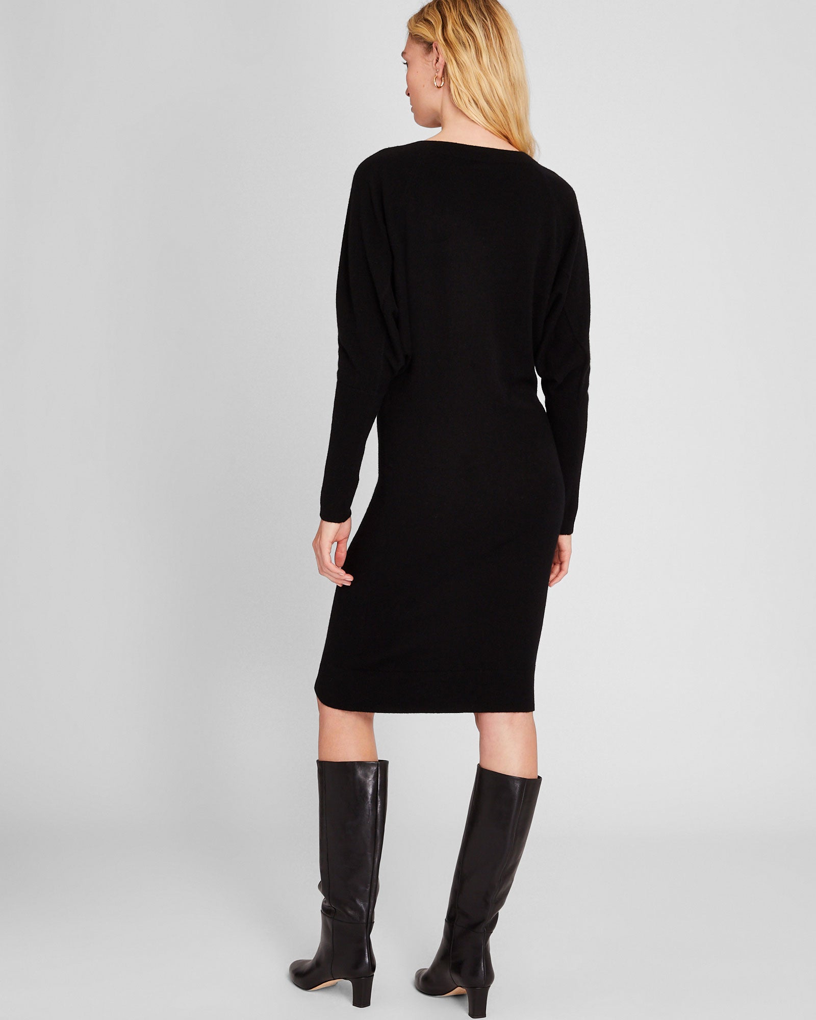 CLUB MONACO - Cashmere Dolman V-Neck Dress - Black
