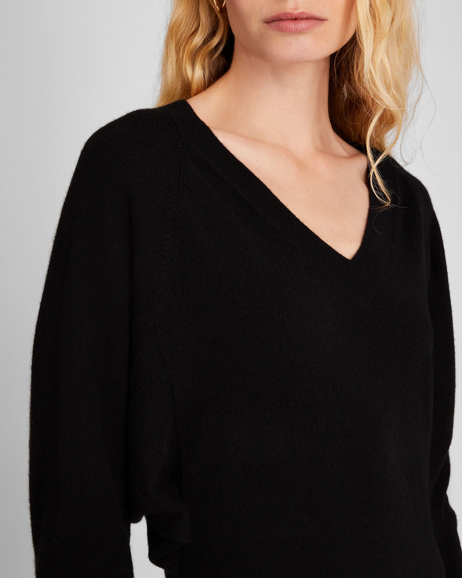 CLUB MONACO - Cashmere Dolman V-Neck Dress - Black