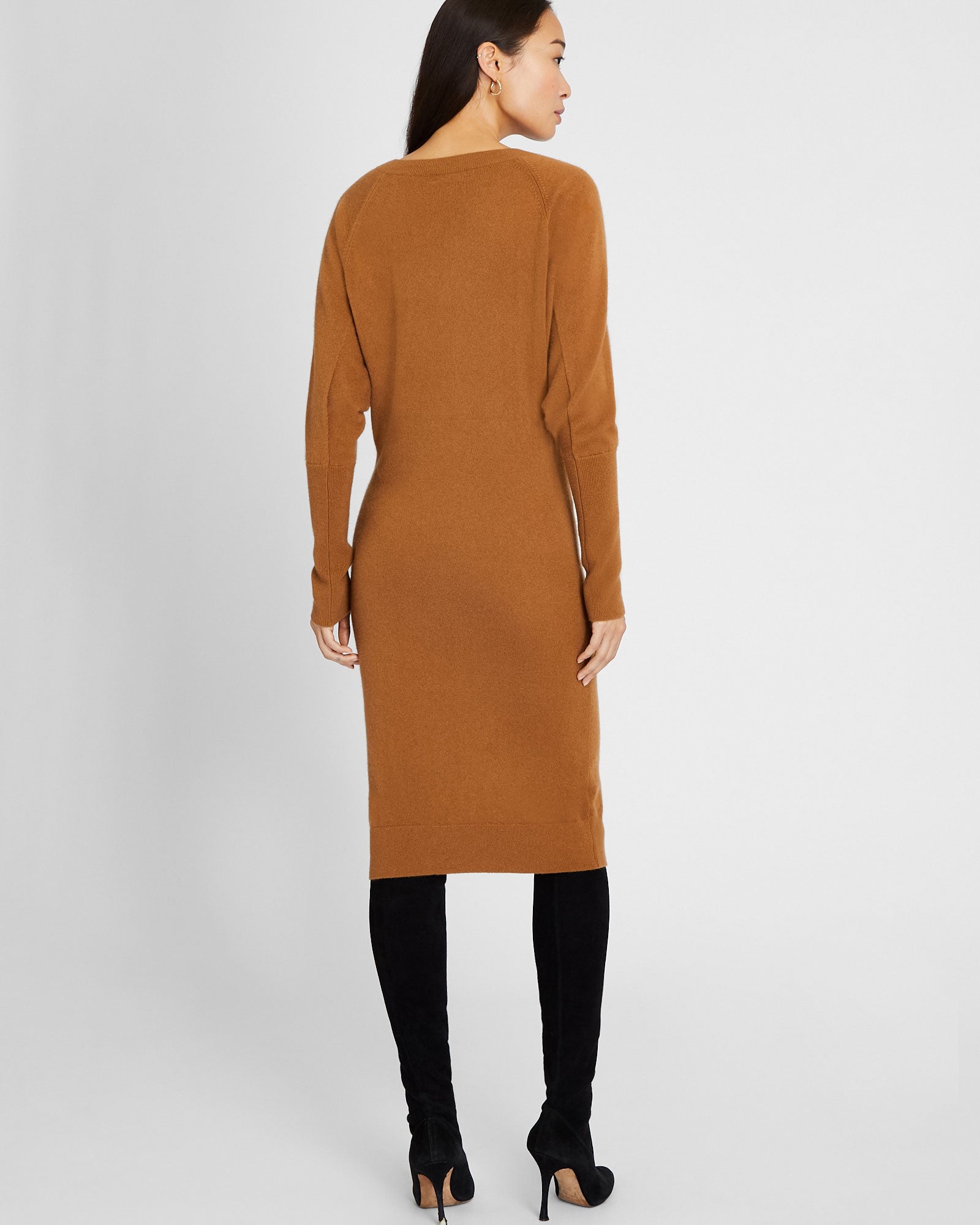 CLUB MONACO - Cashmere Dolman V-Neck Dress - Camel