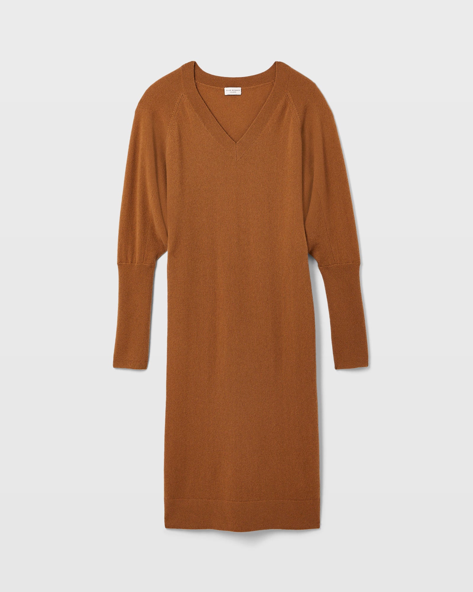 CLUB MONACO - Cashmere Dolman V-Neck Dress - Camel