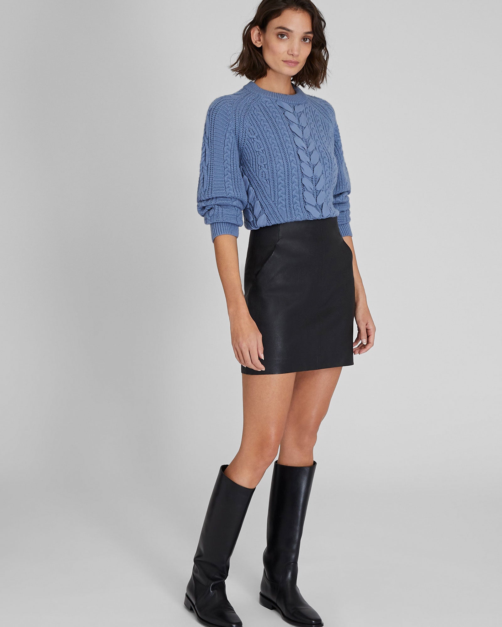 CLUB MONACO - Relaxed Mixed Media Sweater - Coastal Blue