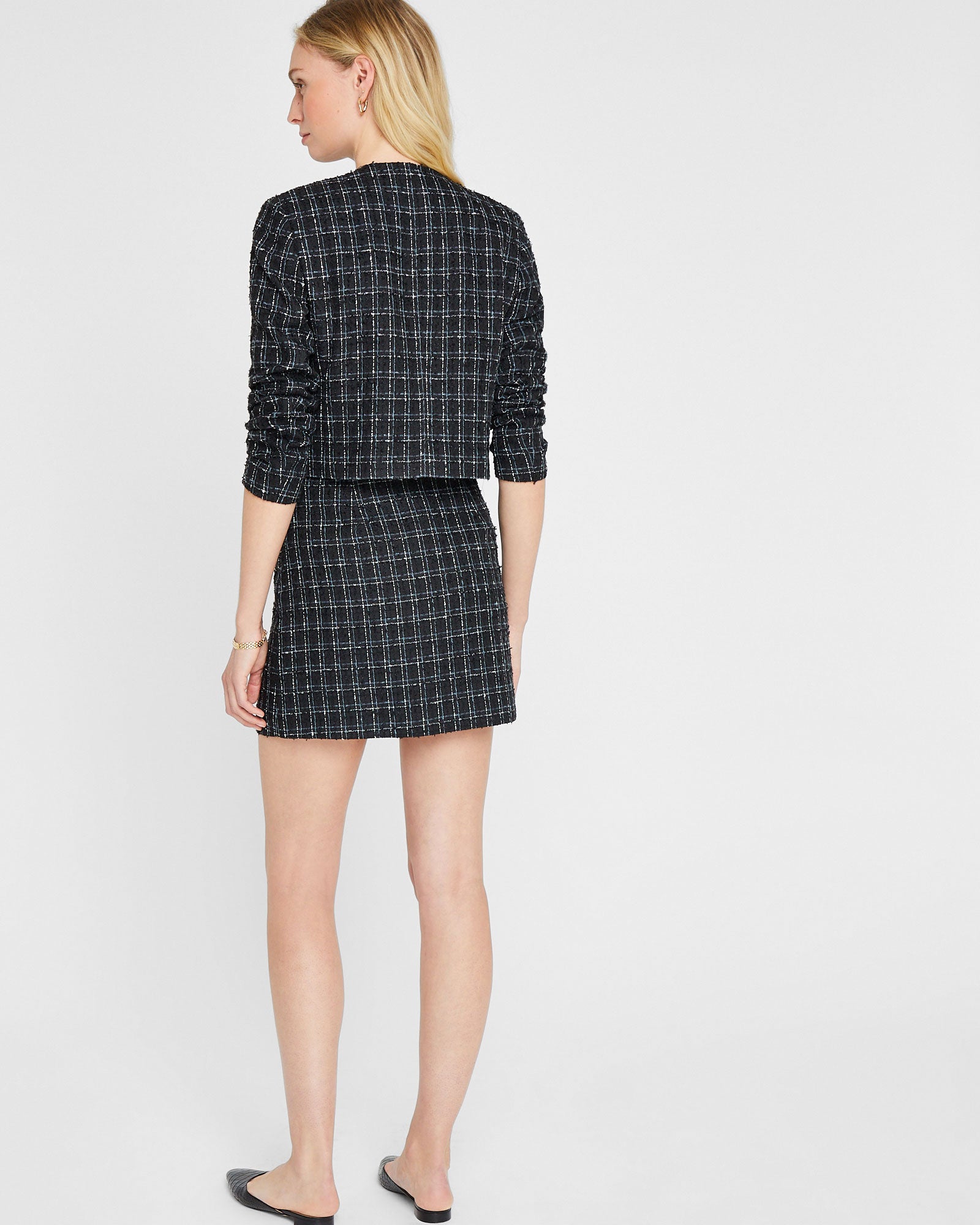 CLUB MONACO - Centie Eyelash Tweed Mini Skirt - Black Base