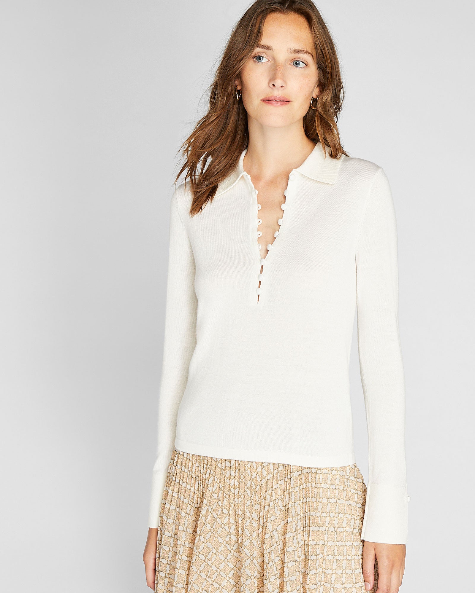 CLUB MONACO - Chandail à col boutonné - Blanc De Blanc