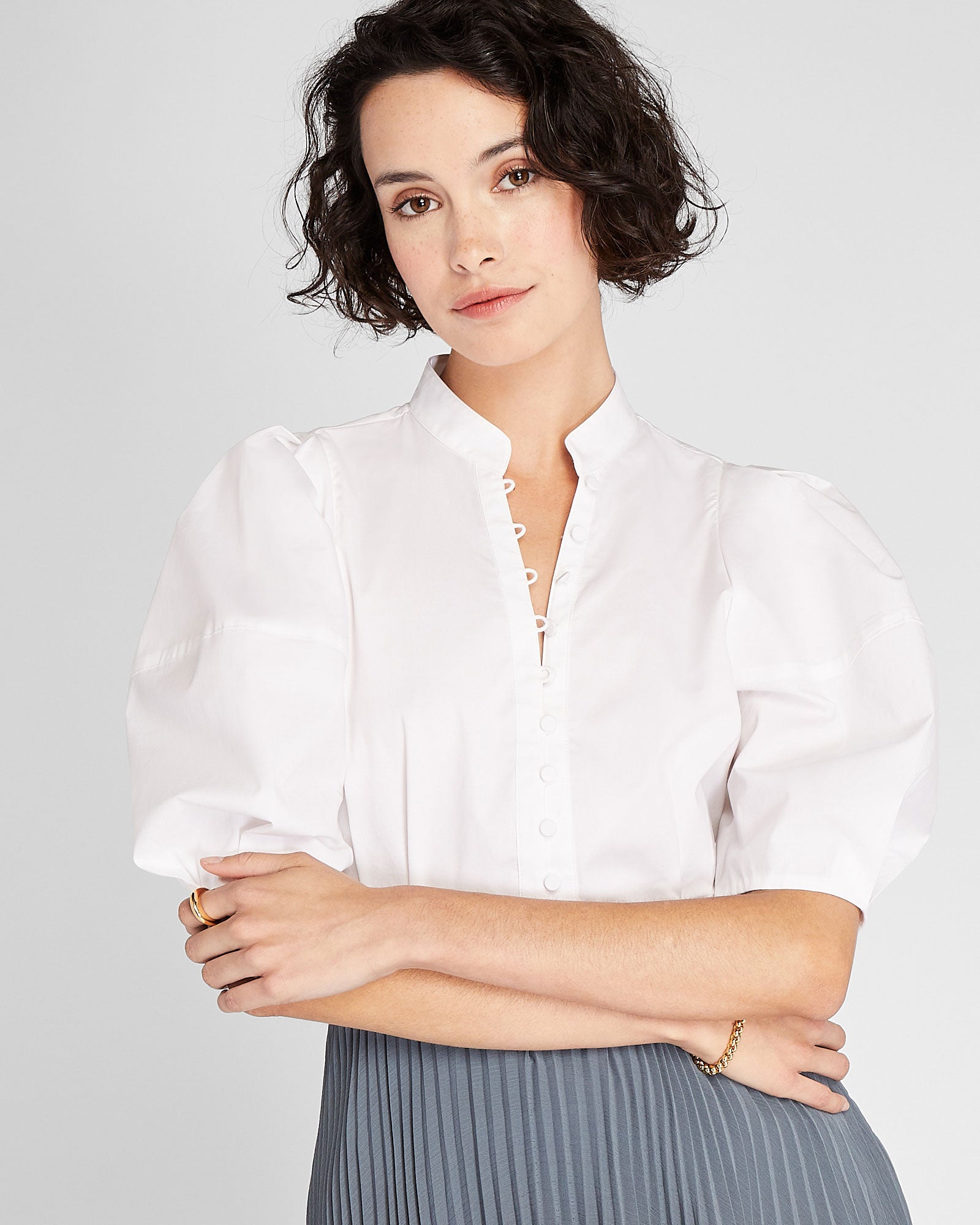 CLUB MONACO - Fitted Balloon Sleeve Top - White