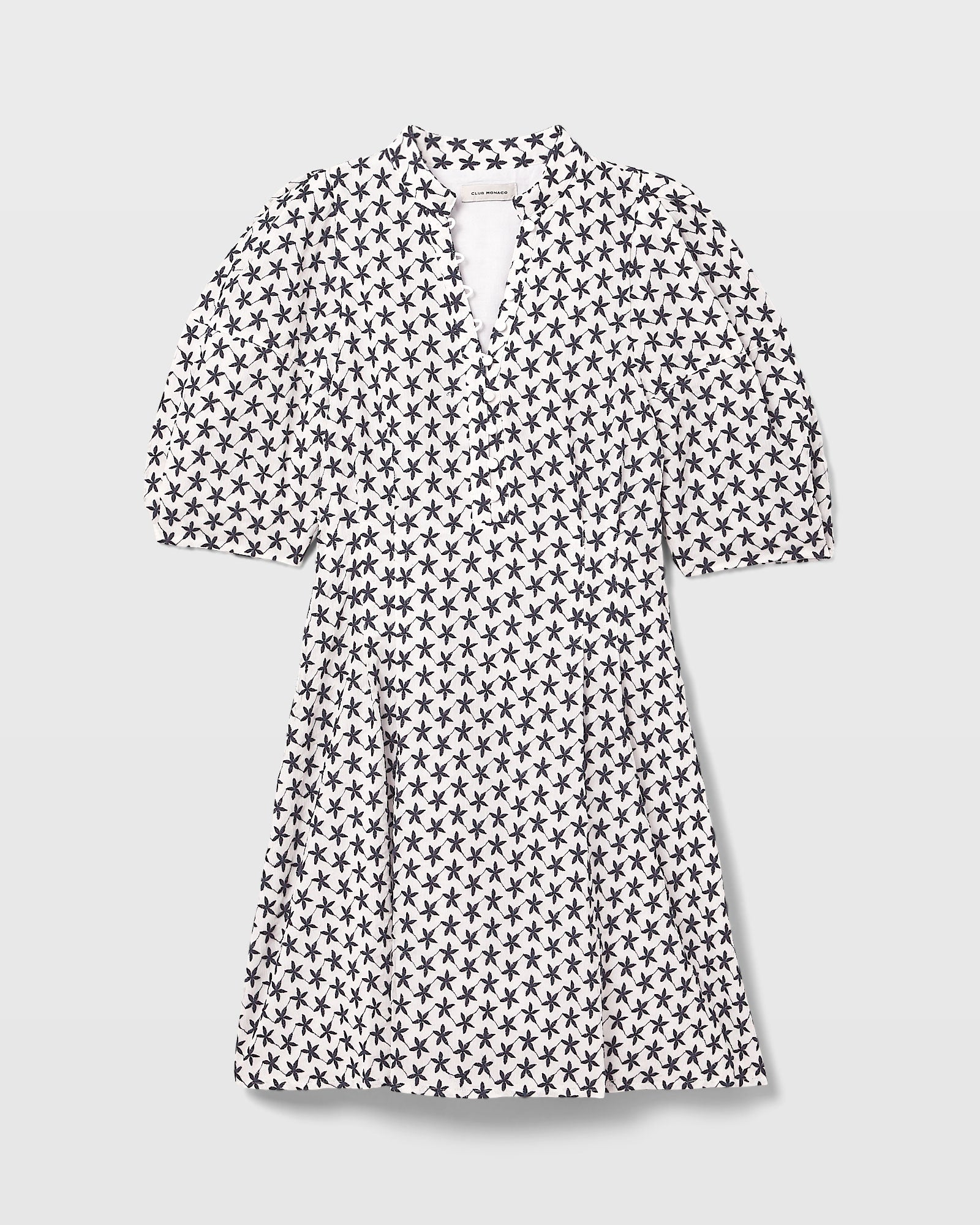 CLUB MONACO - Robe brodée à manches ballons - Blanc
