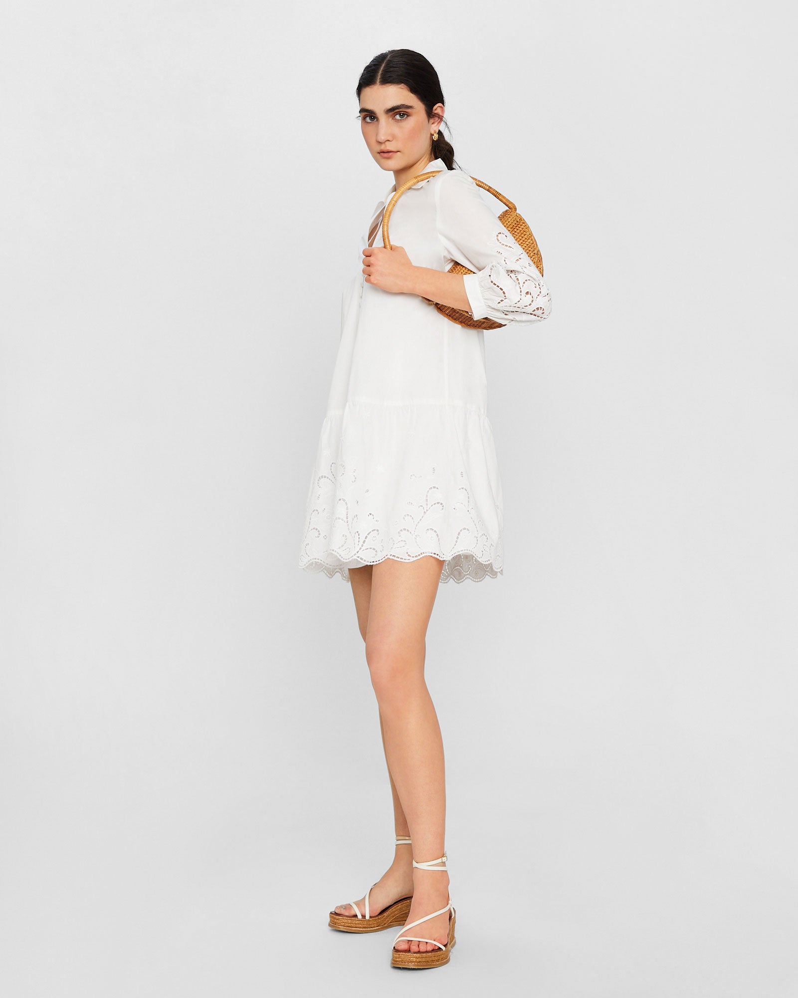 CLUB MONACO - Embroidered Eyelet Mini Dress - White