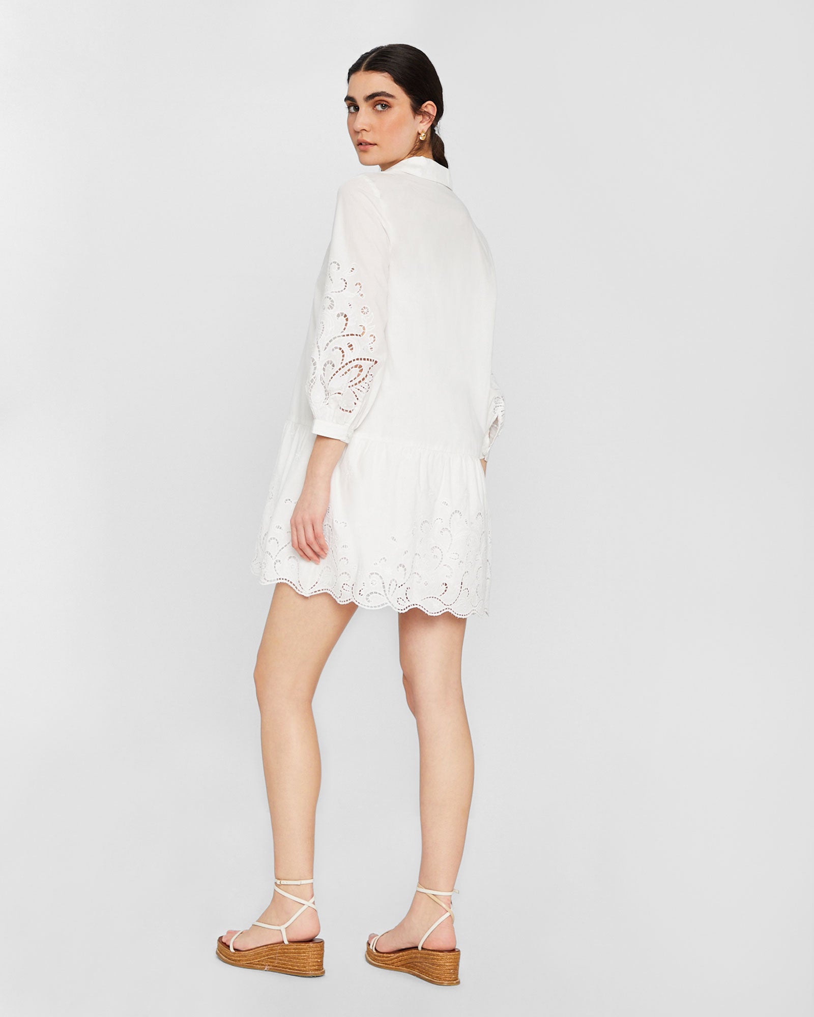 CLUB MONACO - Embroidered Eyelet Mini Dress - White