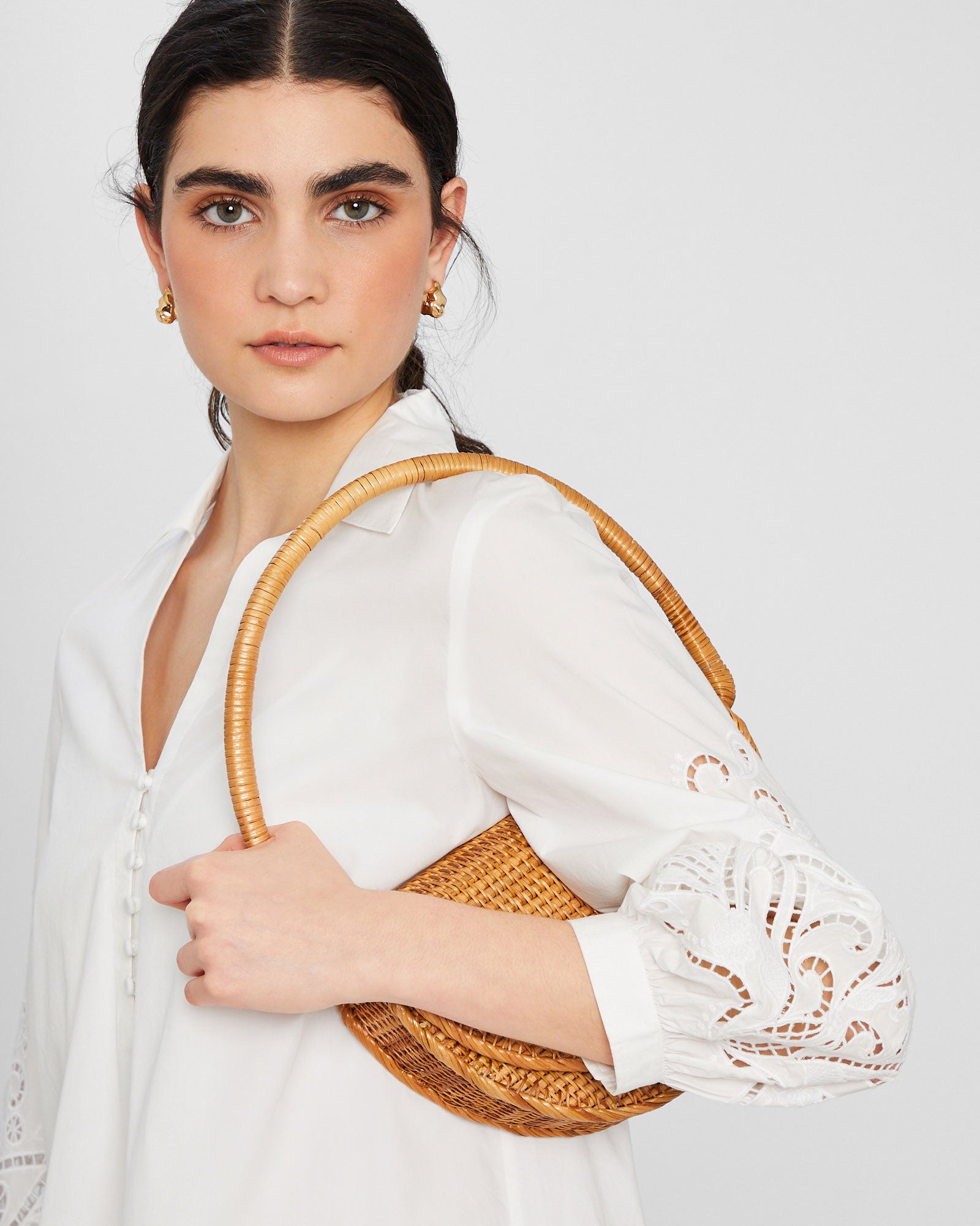 CLUB MONACO - Embroidered Eyelet Mini Dress - White