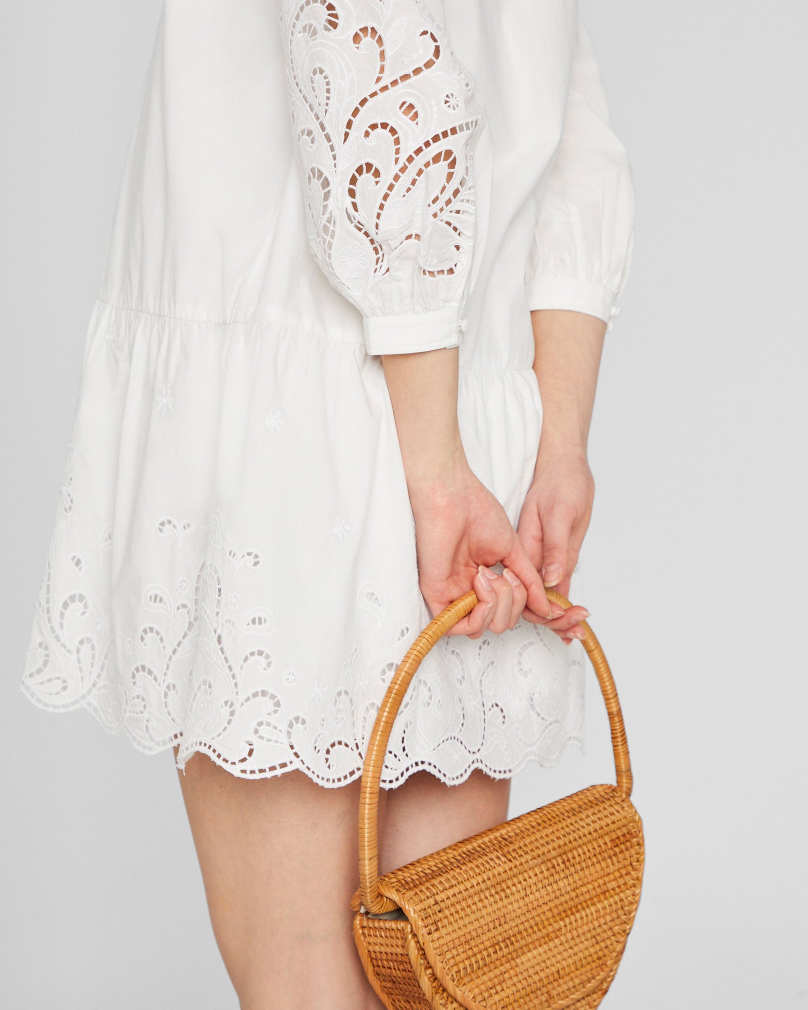 CLUB MONACO - Embroidered Eyelet Mini Dress - White