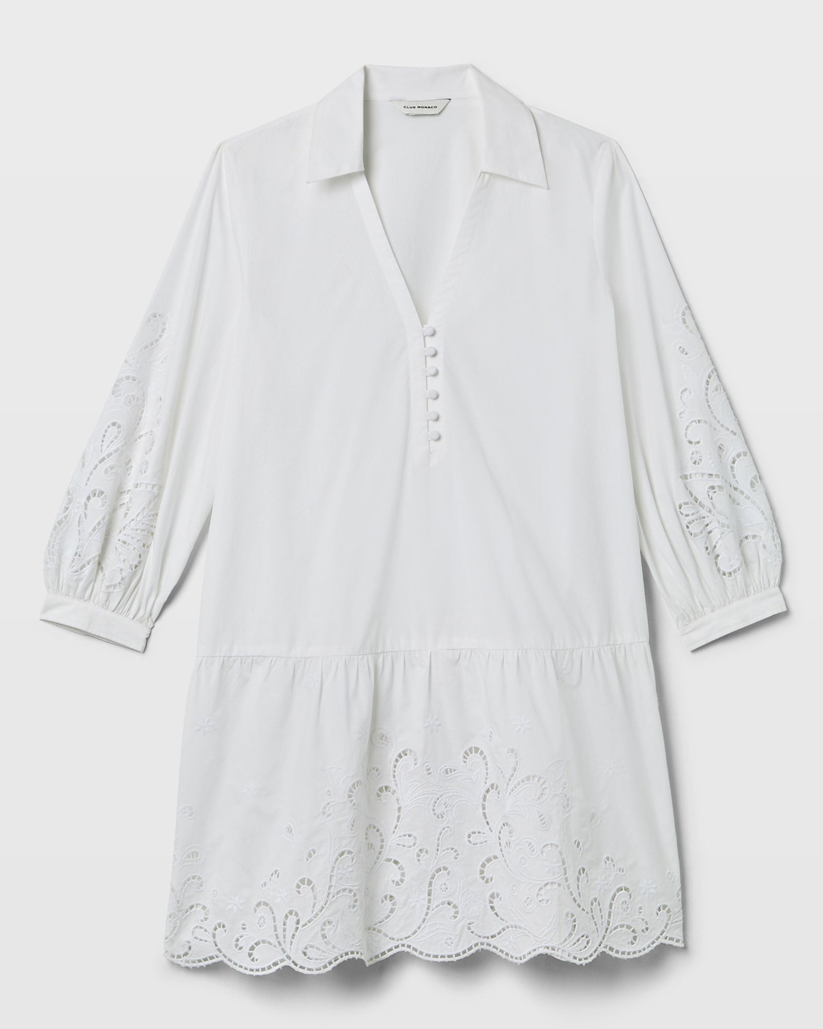 CLUB MONACO - Embroidered Eyelet Mini Dress - White