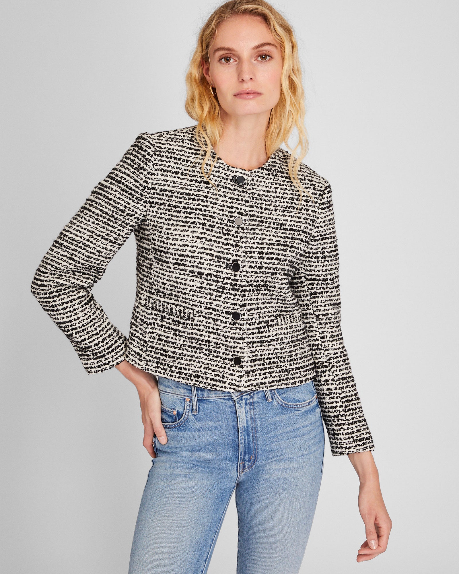 CLUB MONACO - Bouclé Cropped Collarless Jacket - Black