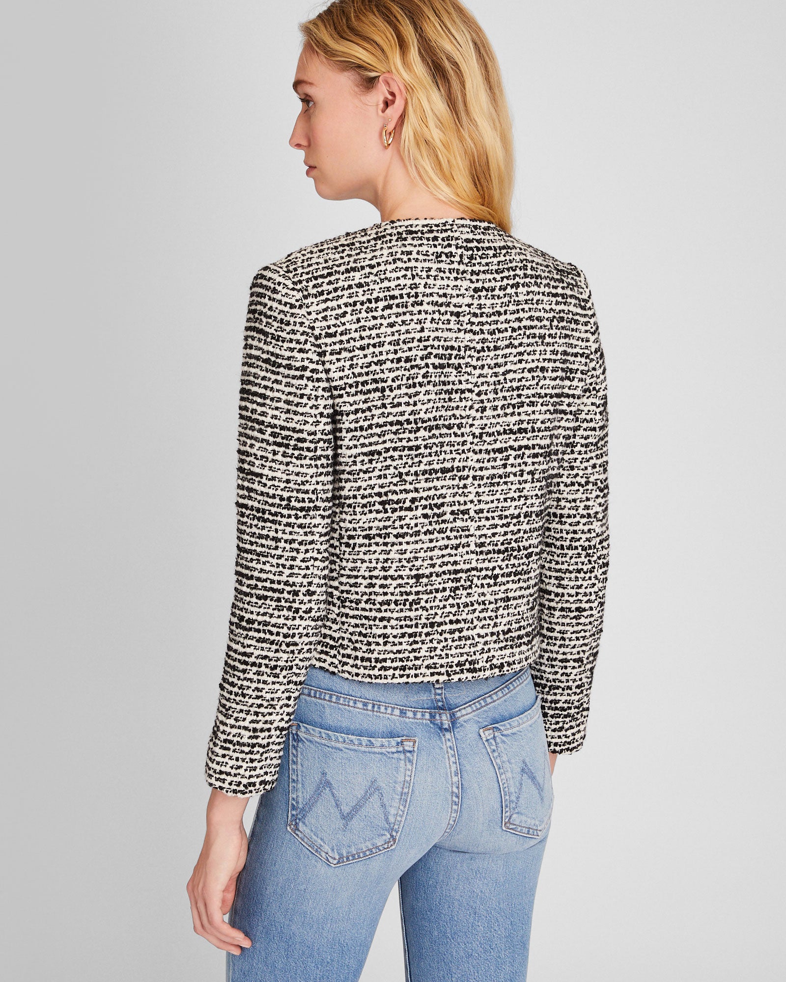 CLUB MONACO - Bouclé Cropped Collarless Jacket - Black