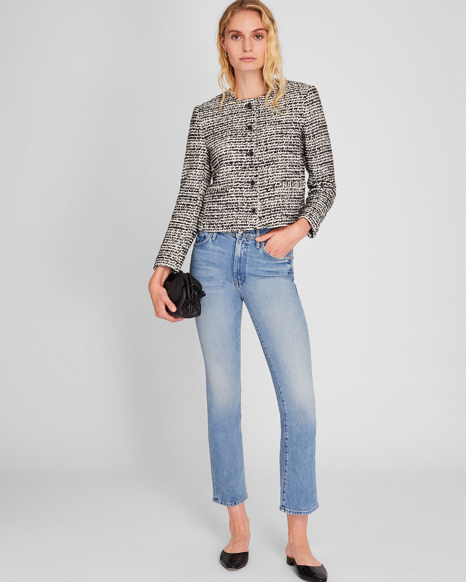 CLUB MONACO - Bouclé Cropped Collarless Jacket - Black