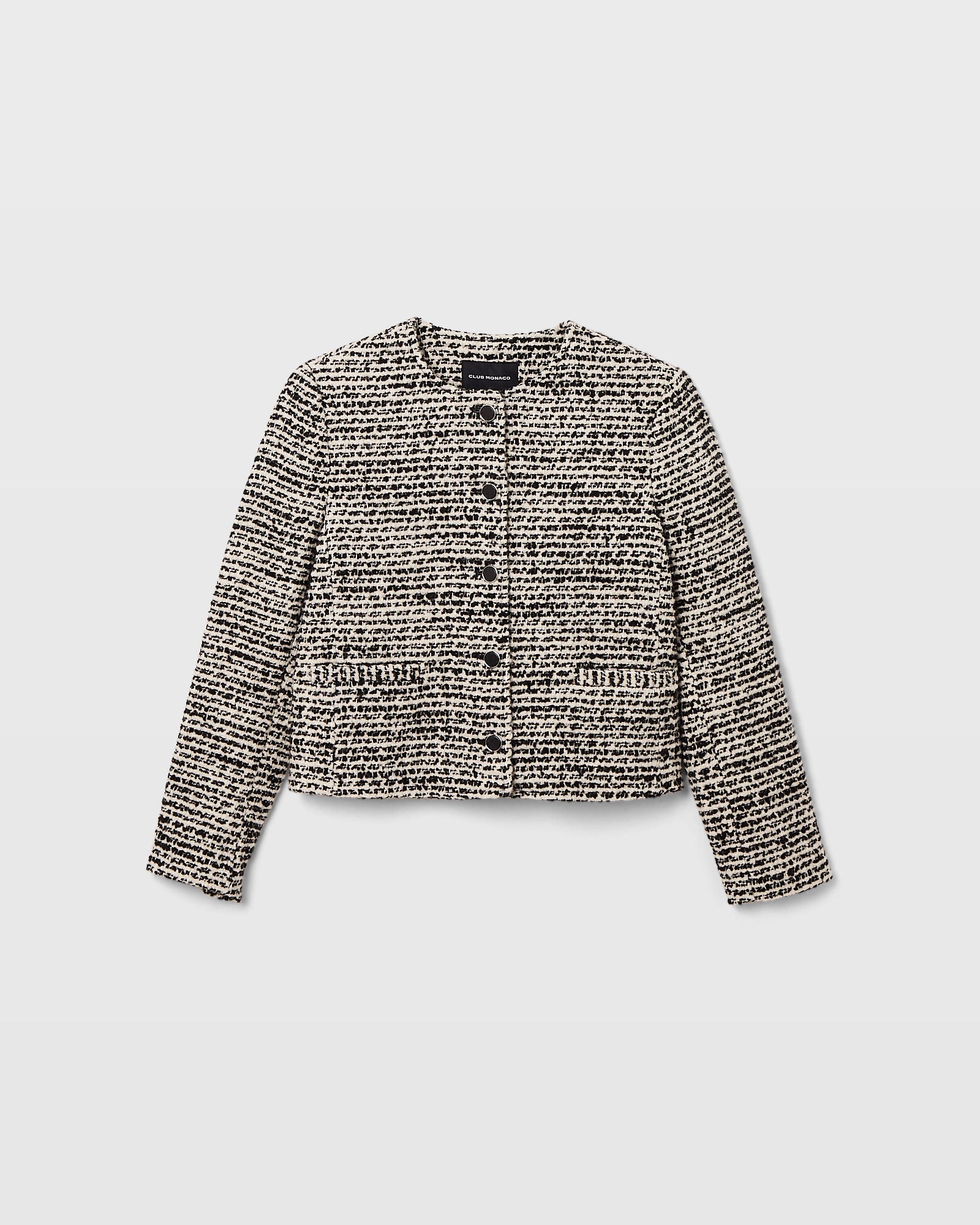 CLUB MONACO - Bouclé Cropped Collarless Jacket - Black