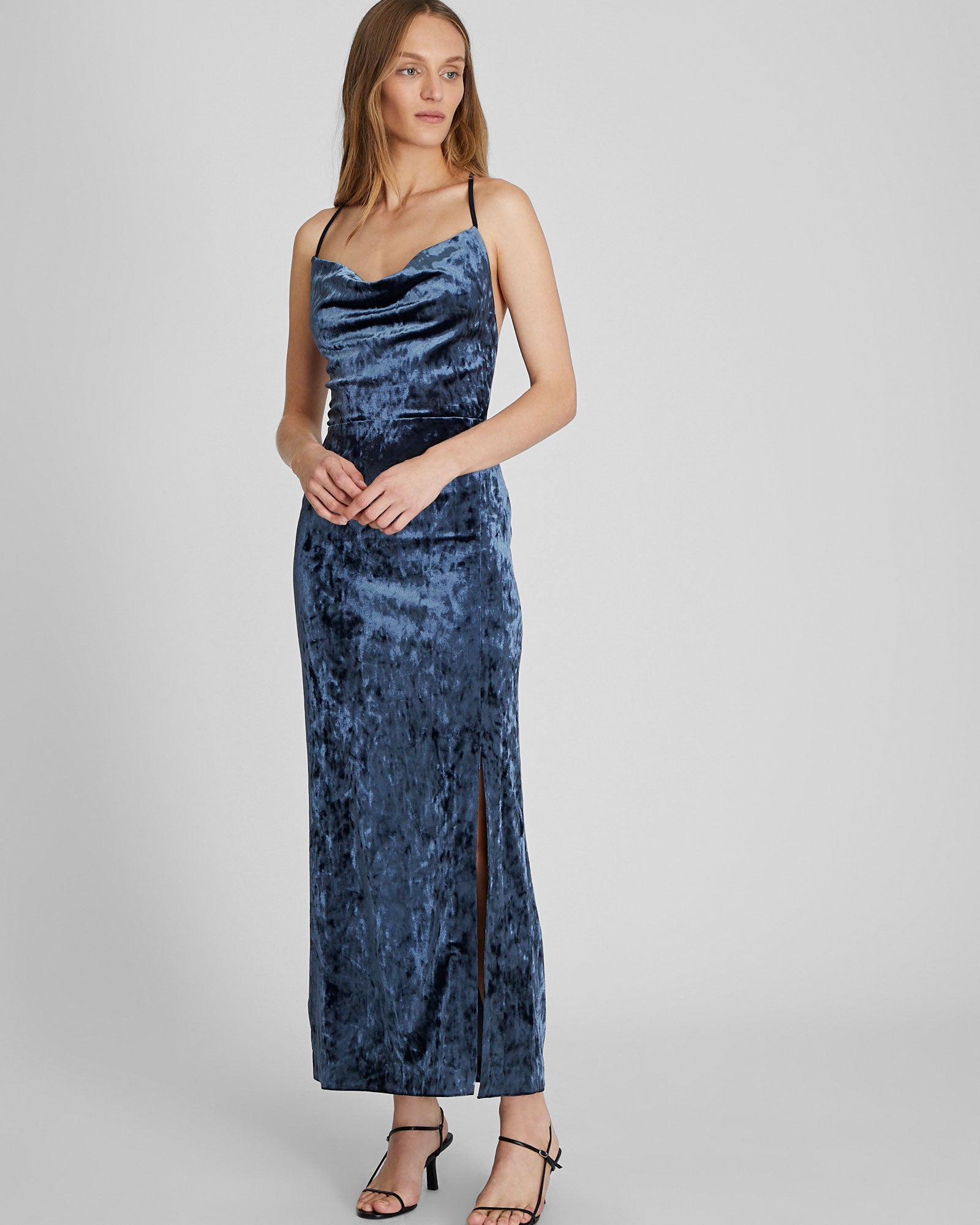 CLUB MONACO - Velvet Cowl Neck Dress - Navy