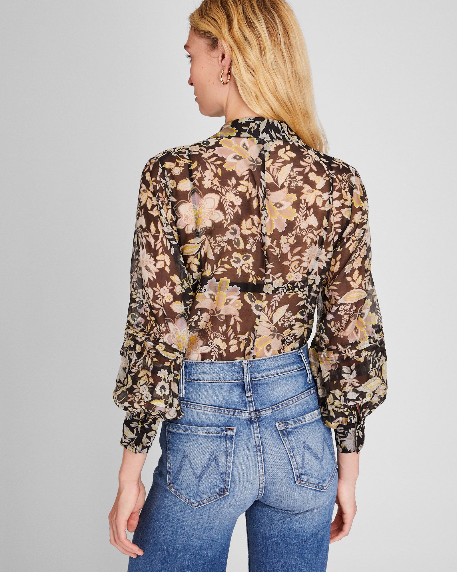 CLUB MONACO - Pintuck Balloon Sleeve Shirt - Black Mix
