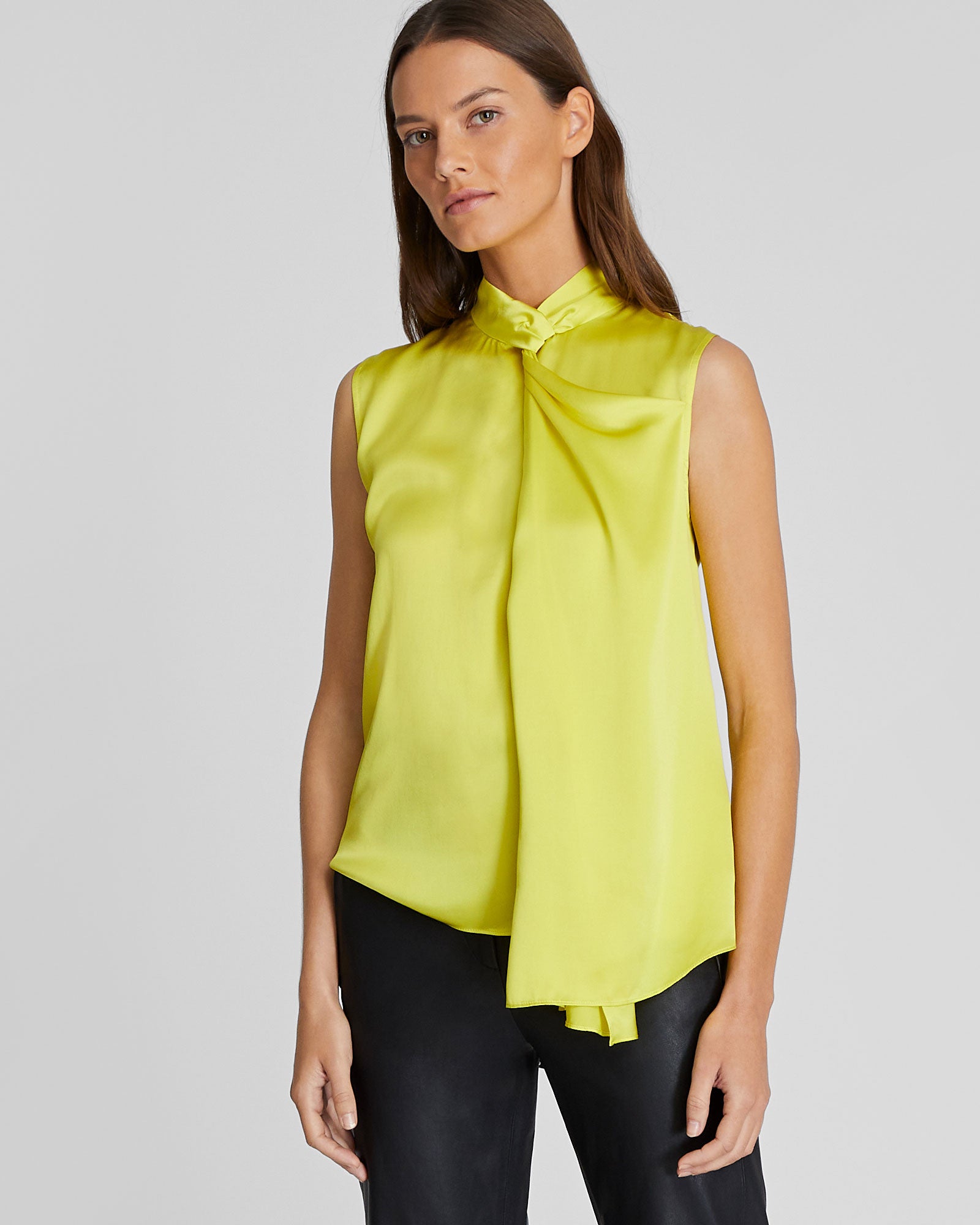 CLUB MONACO - Silk Charmeuse Front Drape Top - New Chartreuse