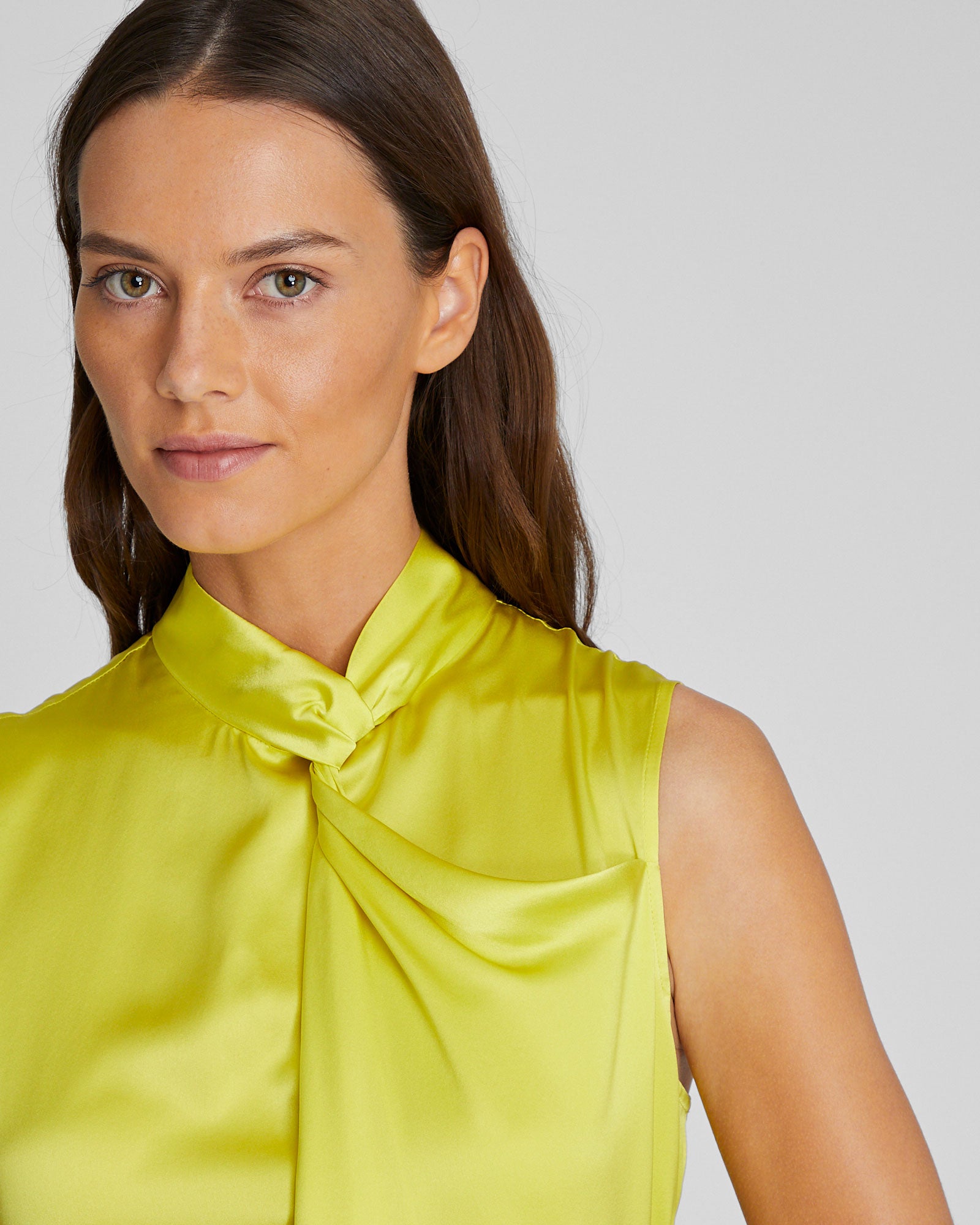 CLUB MONACO - Silk Charmeuse Front Drape Top - New Chartreuse