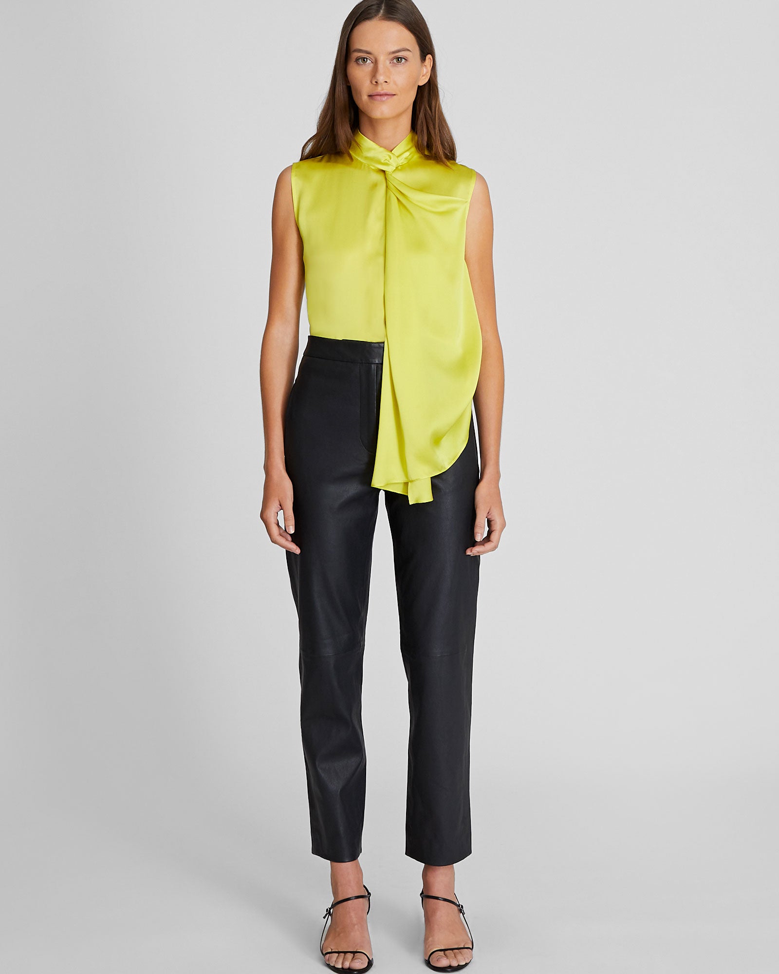 CLUB MONACO - Silk Charmeuse Front Drape Top - New Chartreuse