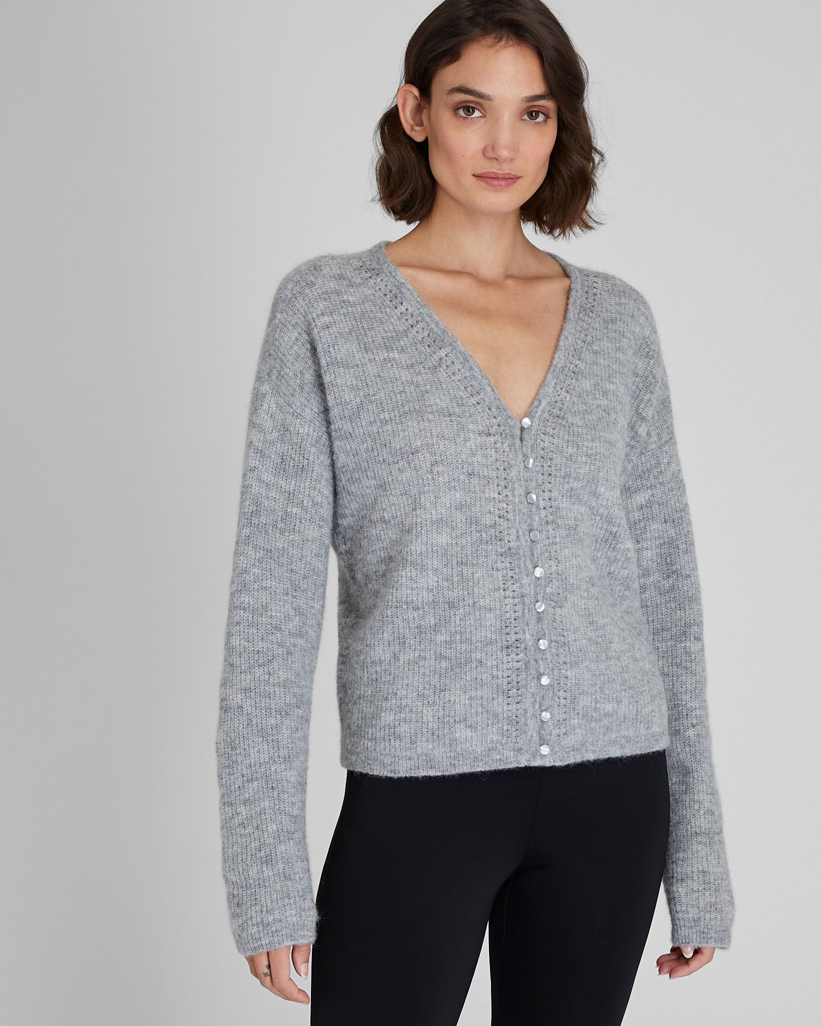 CLUB MONACO - Reversible V-Neck Cardigan - Medium Heather Grey