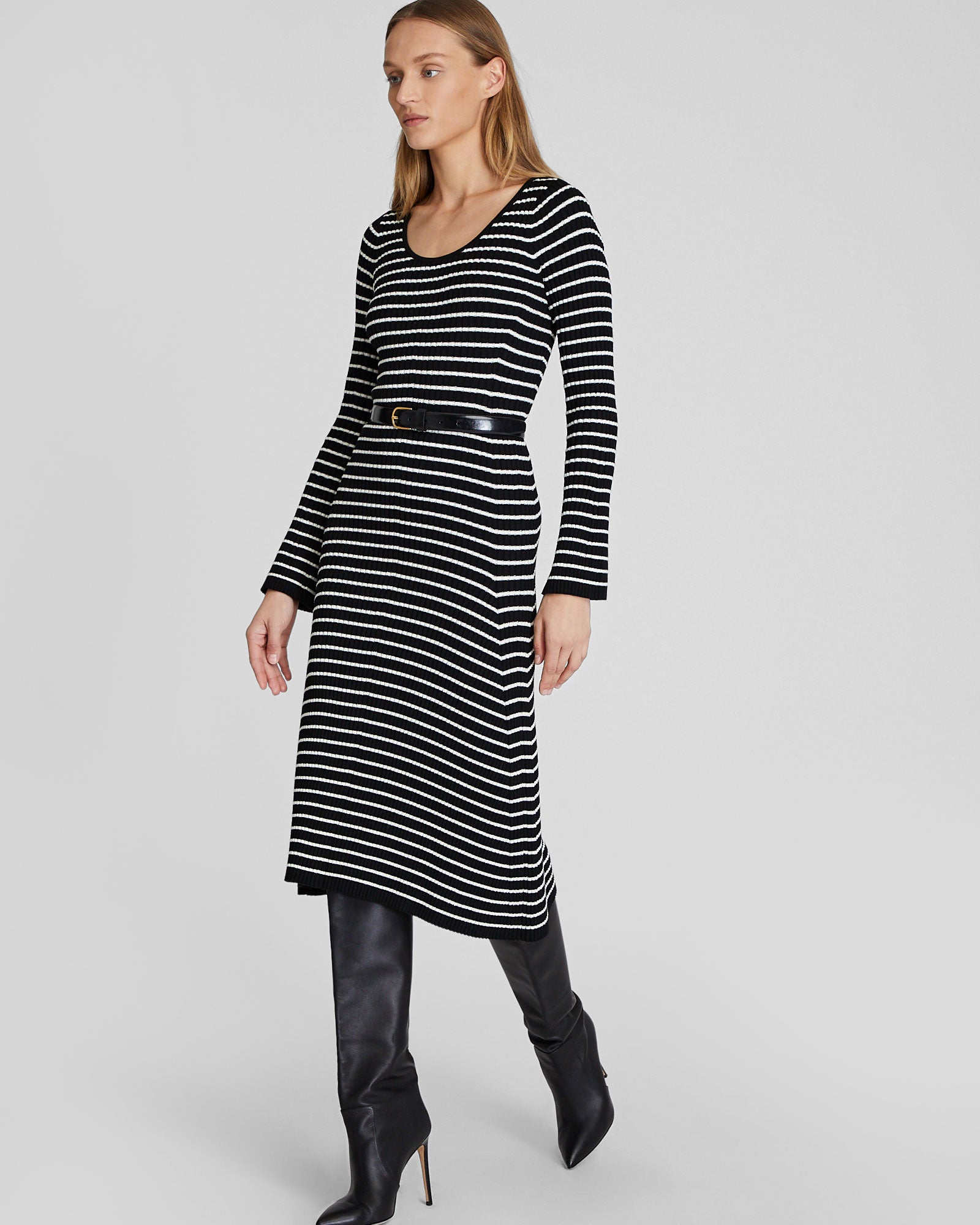 Women's White Midi Striped Sweater Dress | Club Monaco US Women's White Midi Striped Sweater Dress | Club Monaco US