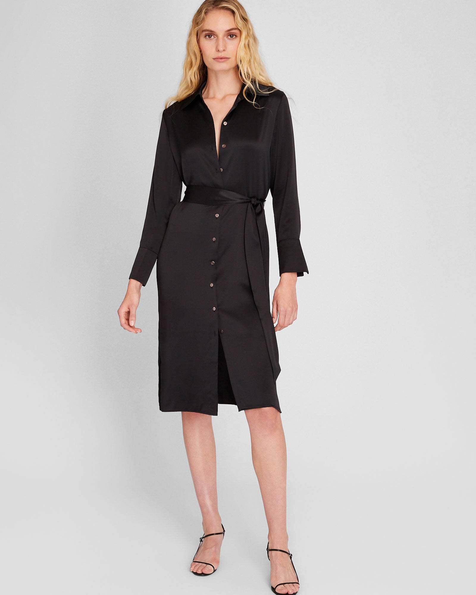 CLUB MONACO - Robe chemisier en soie charmeuse - Noir