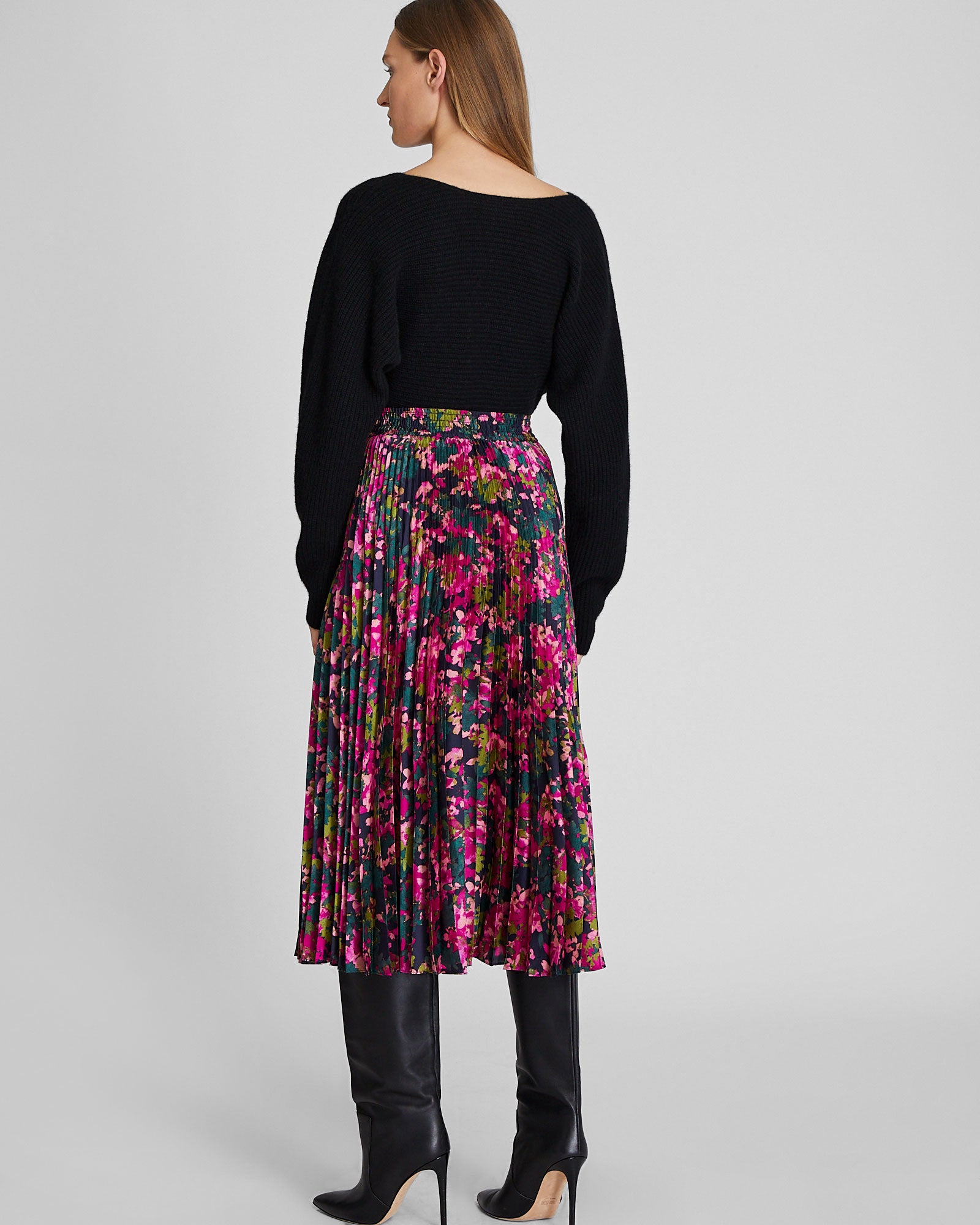 CLUB MONACO - Floral Pleated Midi Skirt - Hot Pink