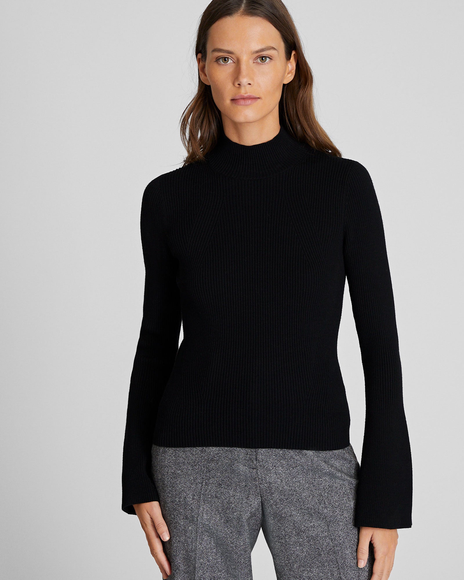 CLUB MONACO - Bell Sleeve Mockneck Sweater - Black
