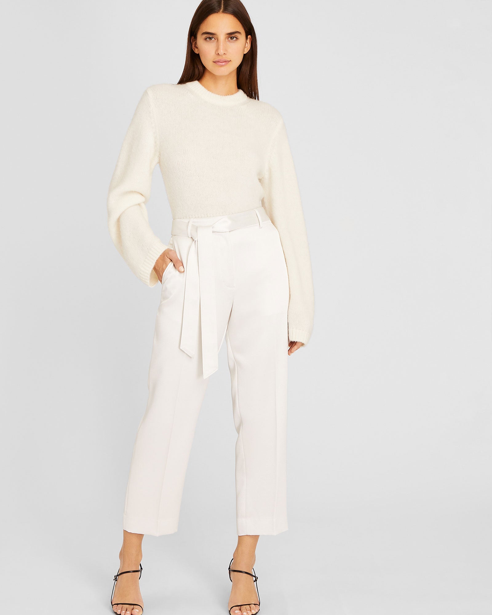 CLUB MONACO - Belted Slim Satin Trouser - Off White