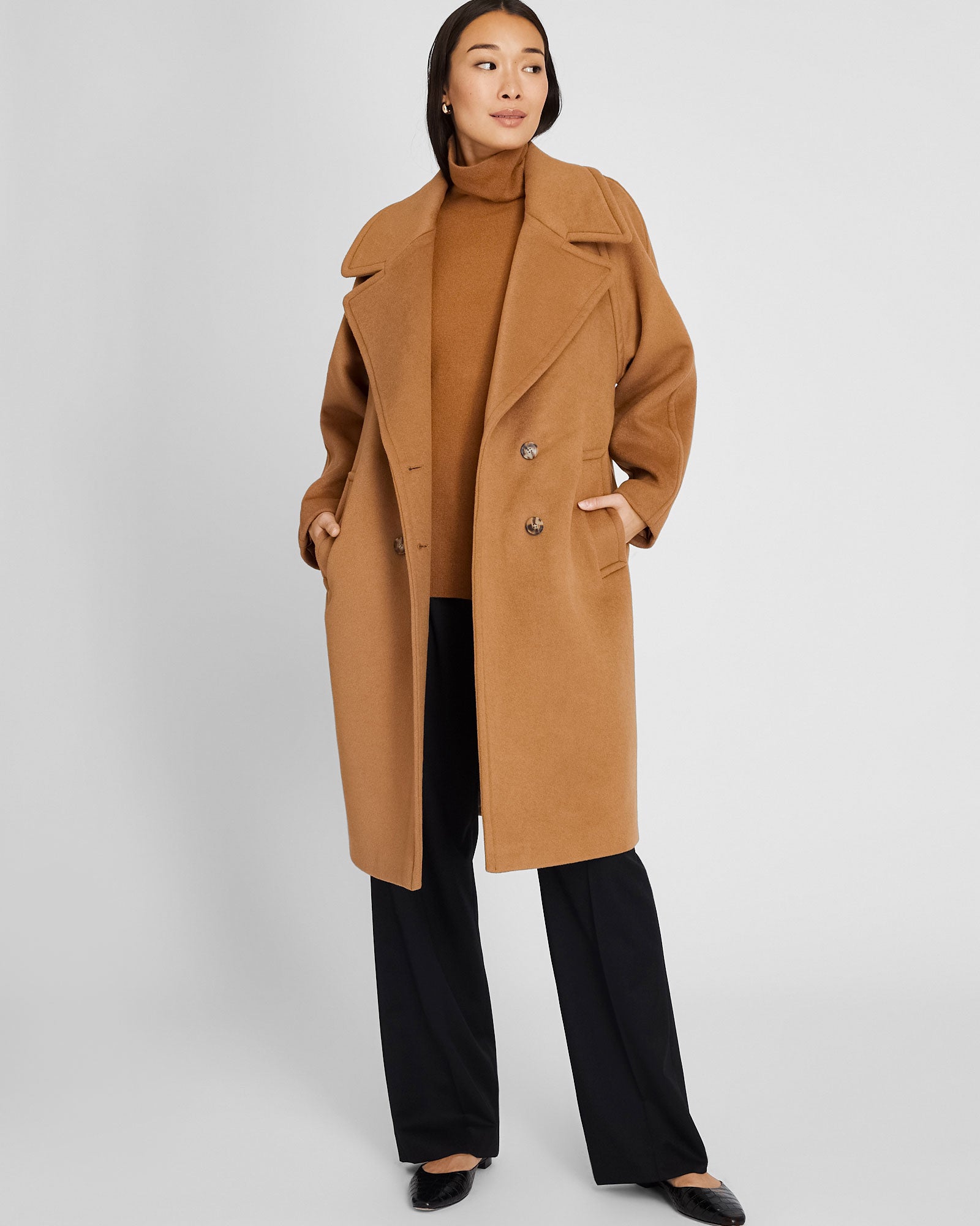 CLUB MONACO - Manteau croisé décontracté - Caramel