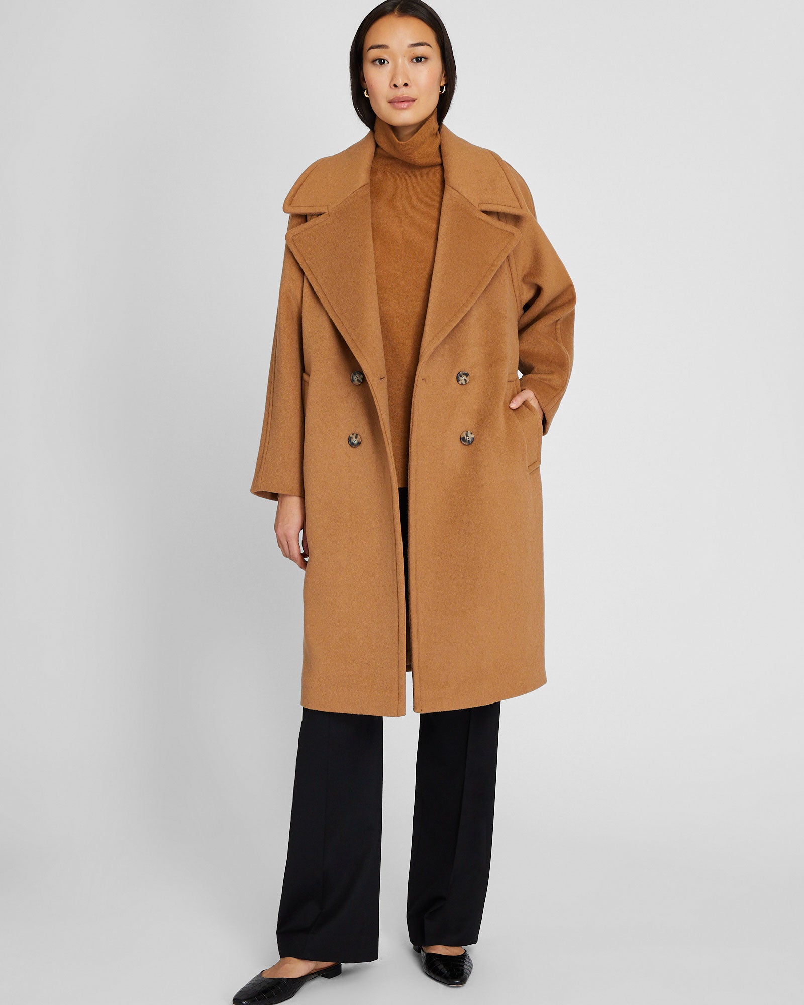 CLUB MONACO - Manteau croisé décontracté - Caramel