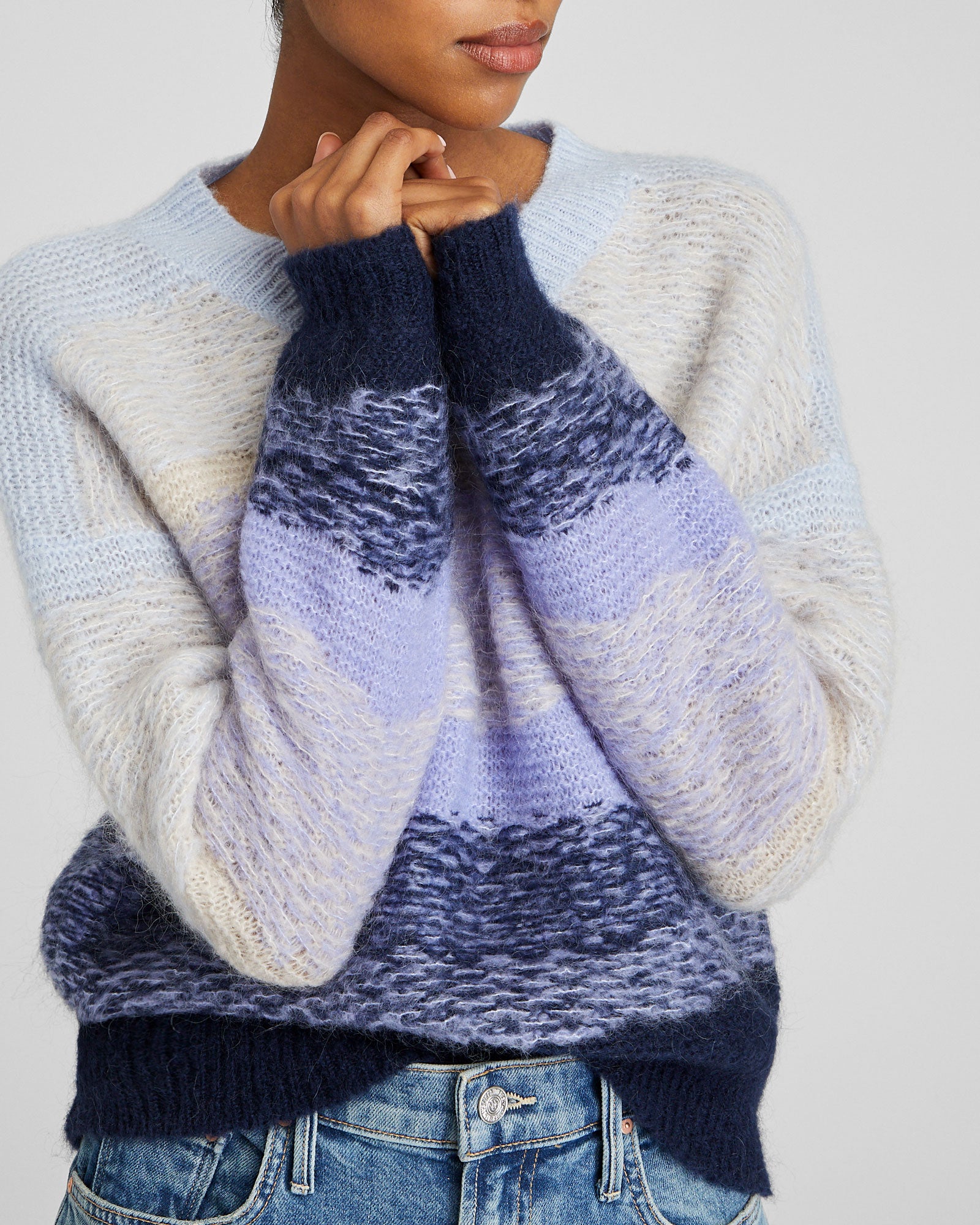 CLUB MONACO - Chandail à col en V en jacquard - Mélange bleu clair