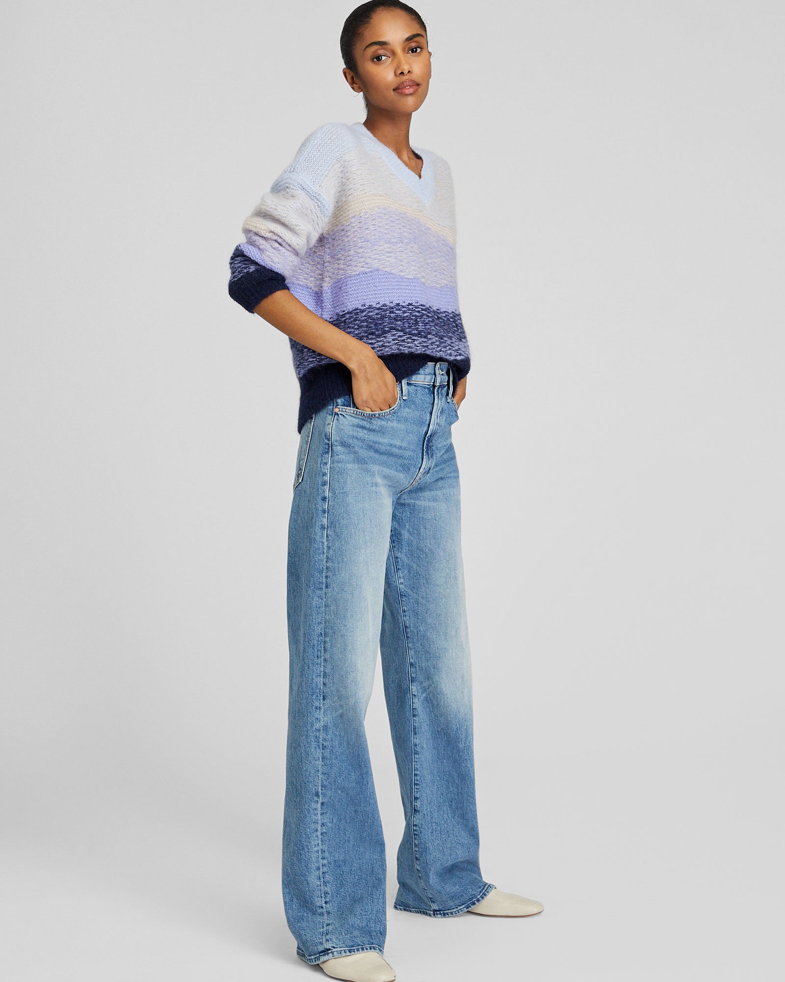 CLUB MONACO - Chandail à col en V en jacquard - Mélange bleu clair