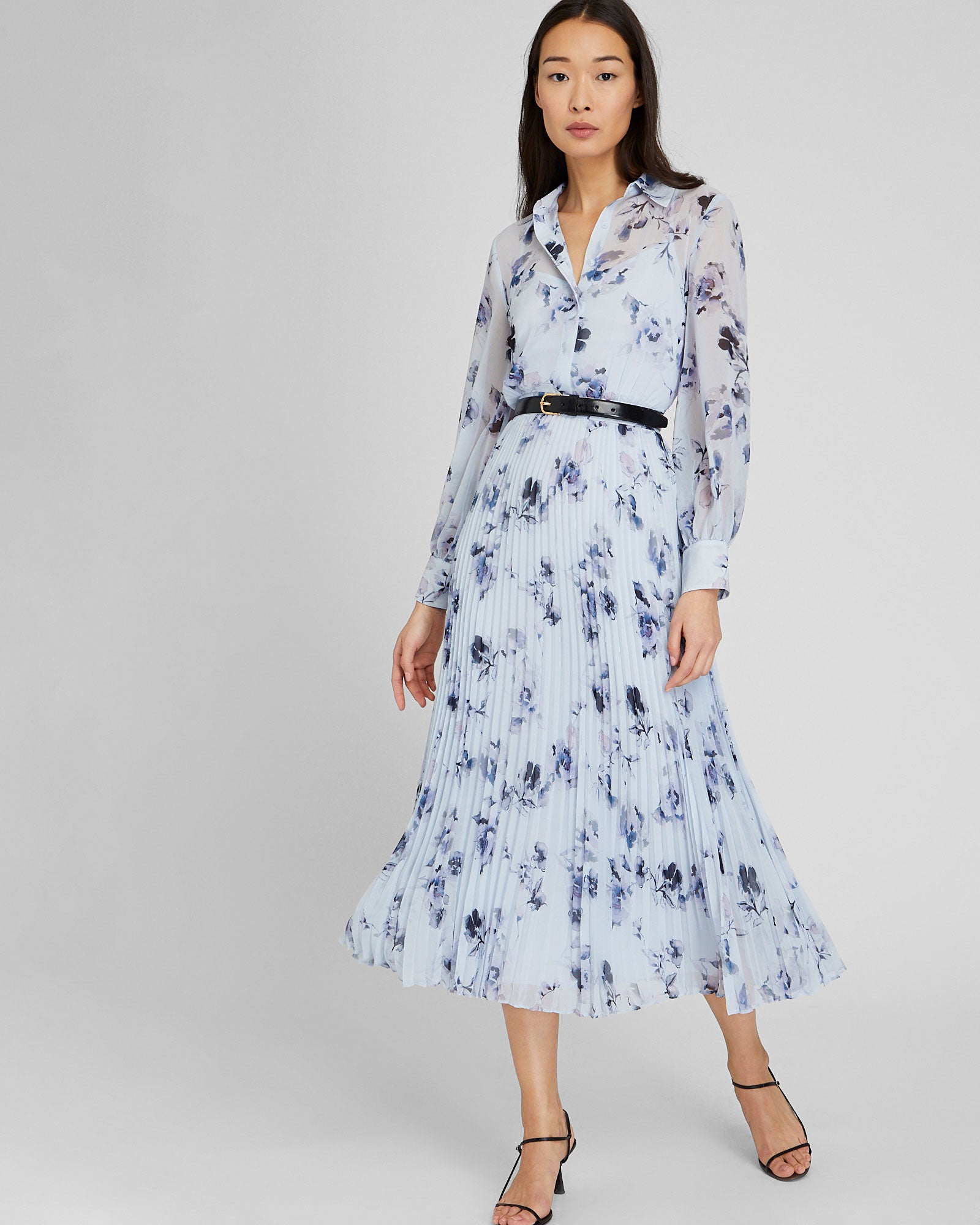 CLUB MONACO - Pleated Maxi Shirt Dress - Horizon Blue