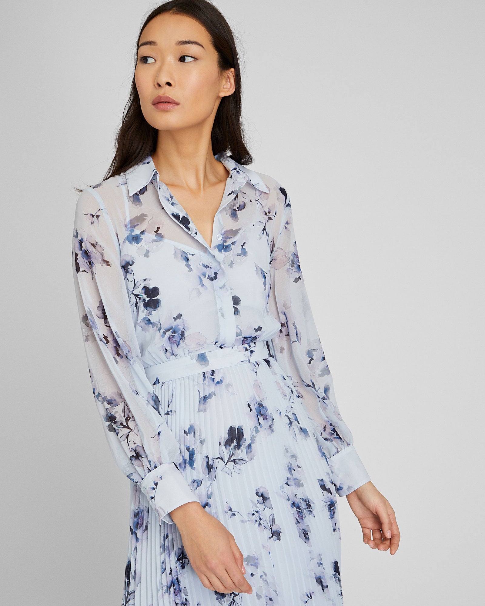 CLUB MONACO - Pleated Maxi Shirt Dress - Horizon Blue
