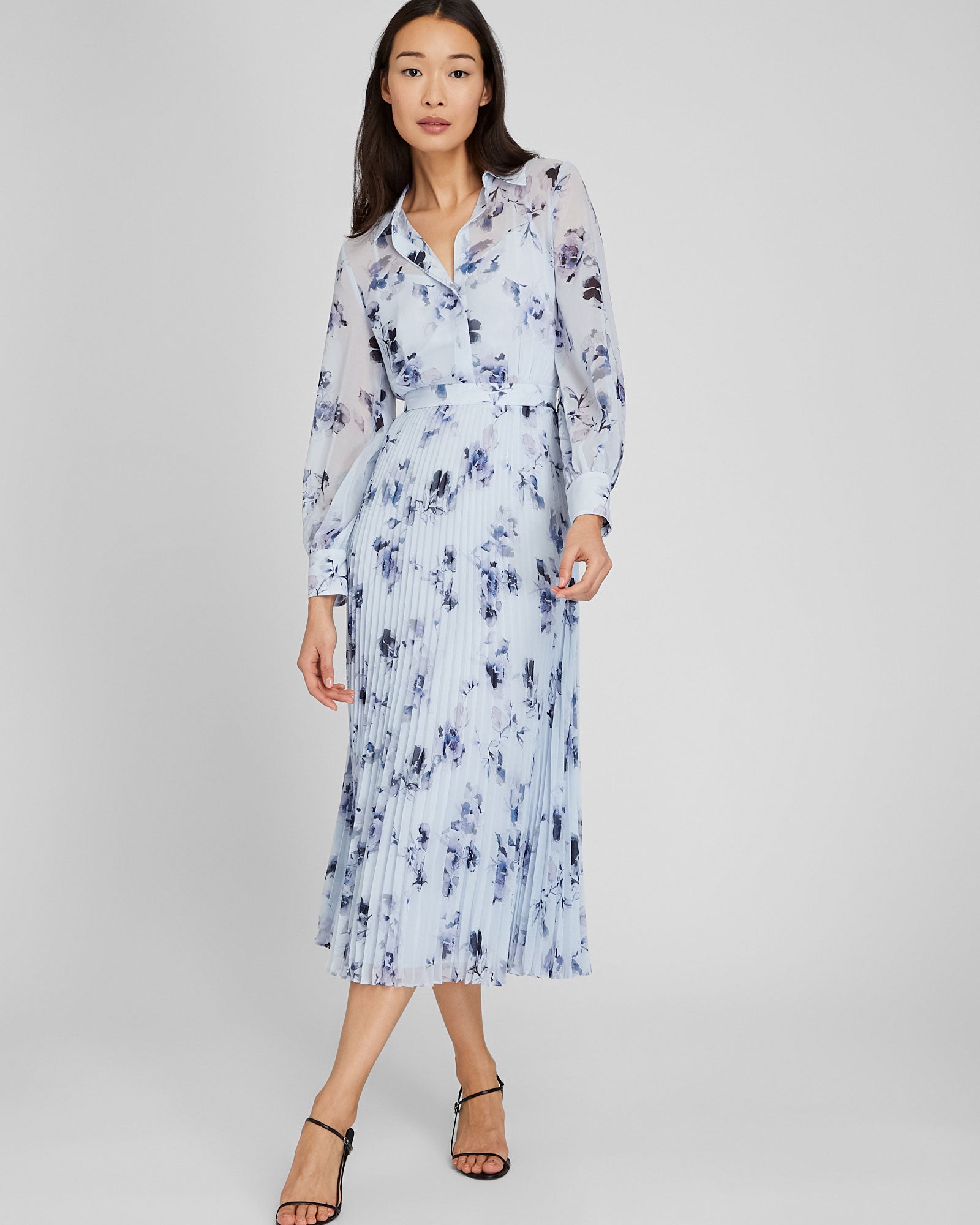 CLUB MONACO - Pleated Maxi Shirt Dress - Horizon Blue