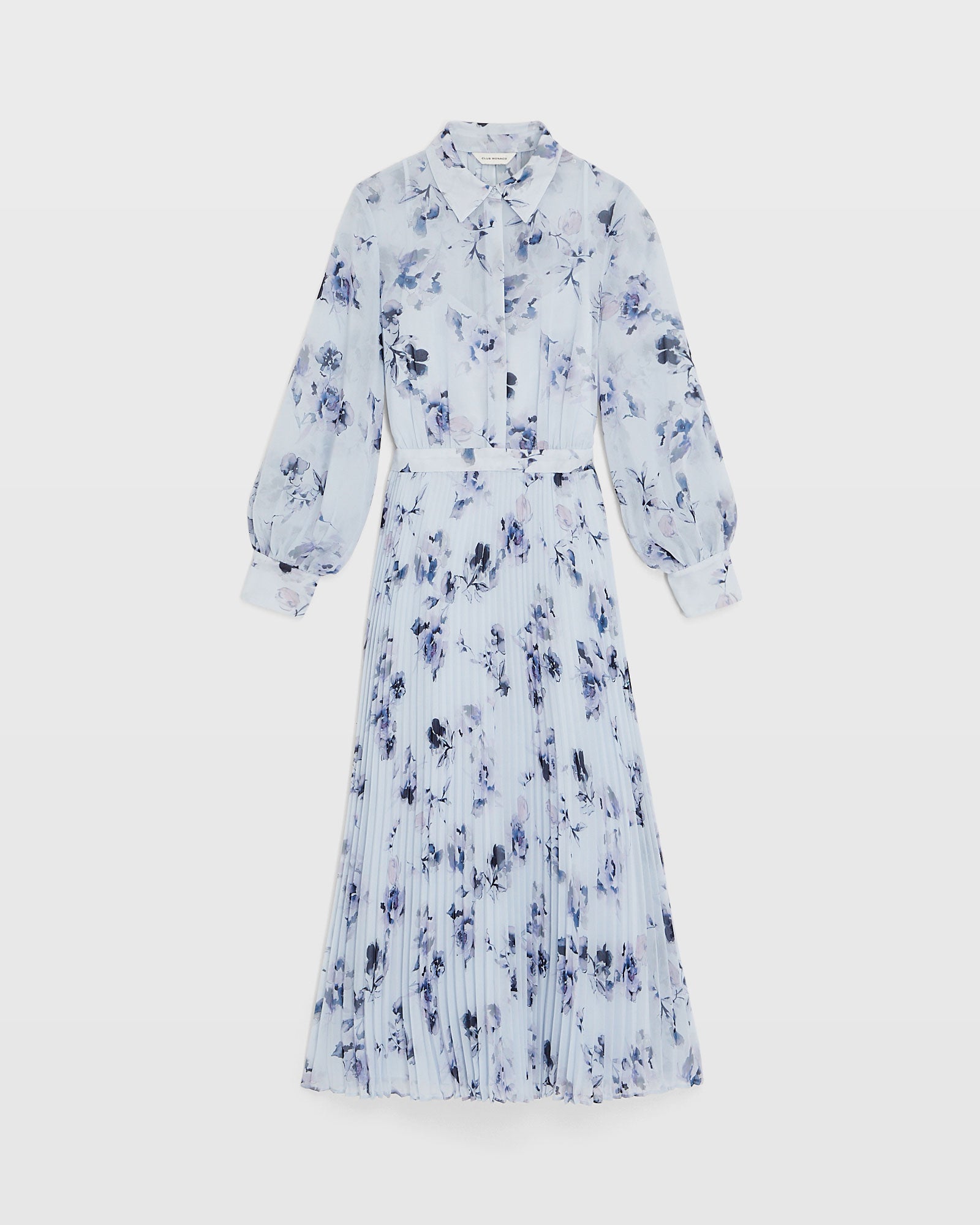 CLUB MONACO - Pleated Maxi Shirt Dress - Horizon Blue