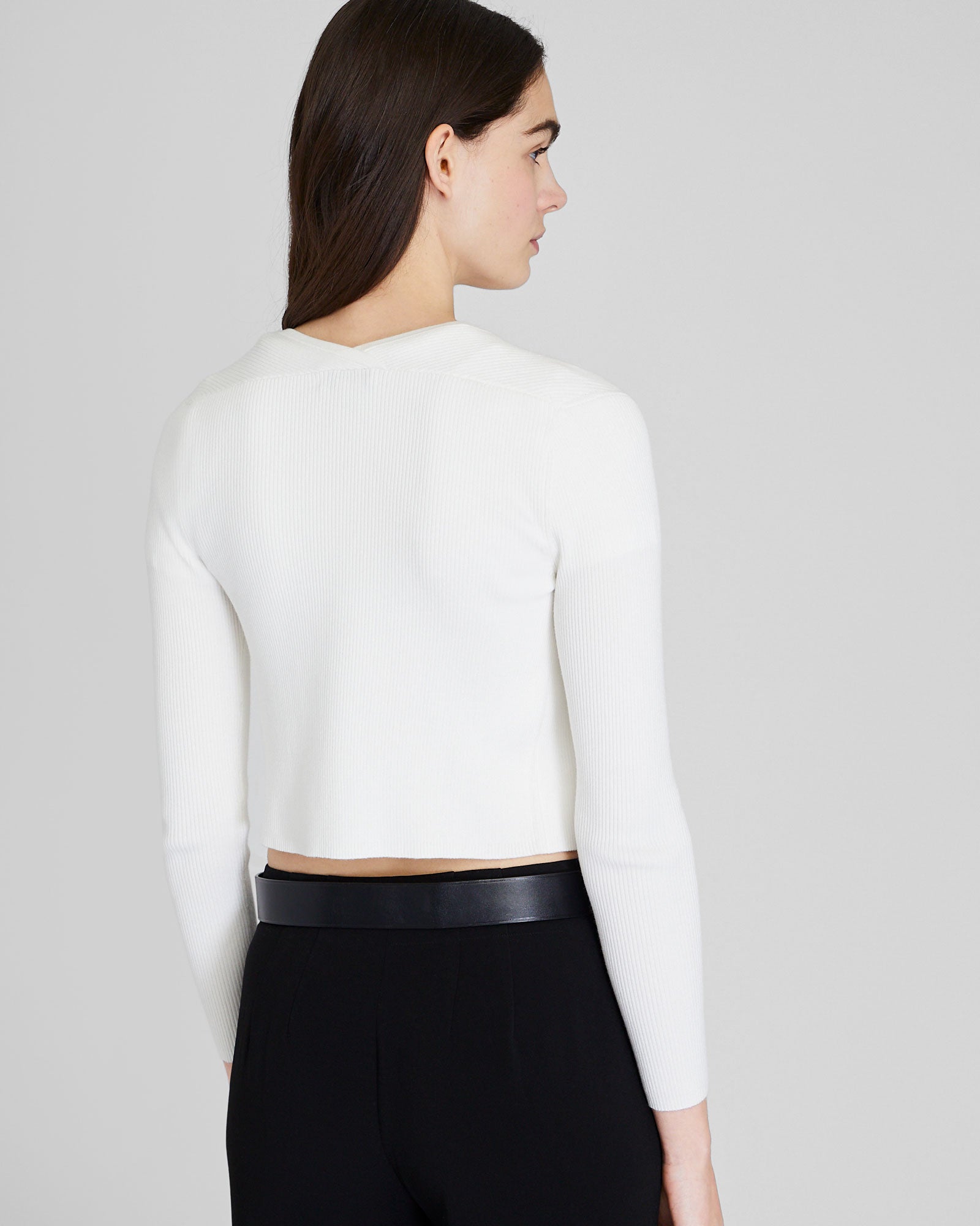 CLUB MONACO - Button Front Ribbed Cardigan - White