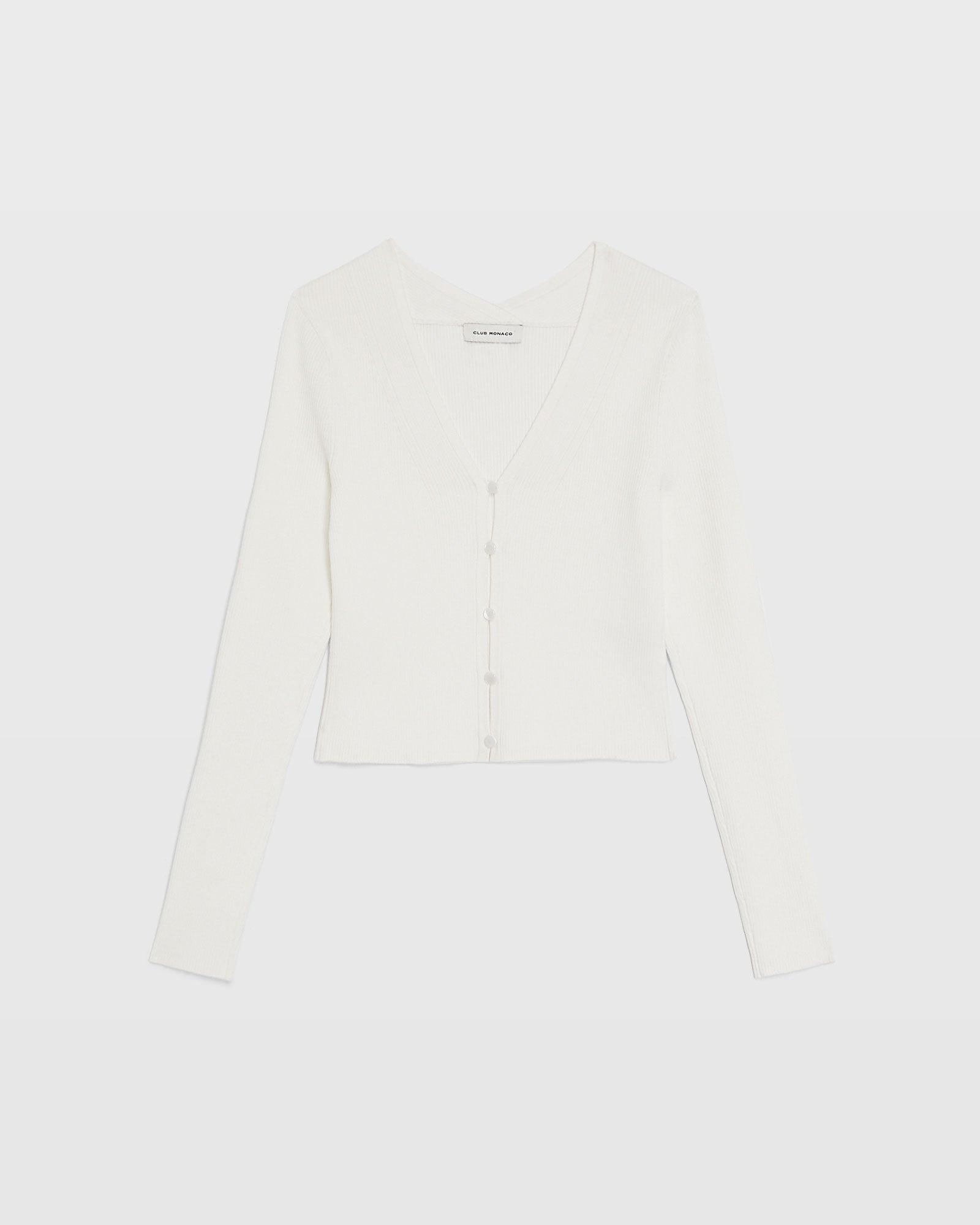 CLUB MONACO - Button Front Ribbed Cardigan - White