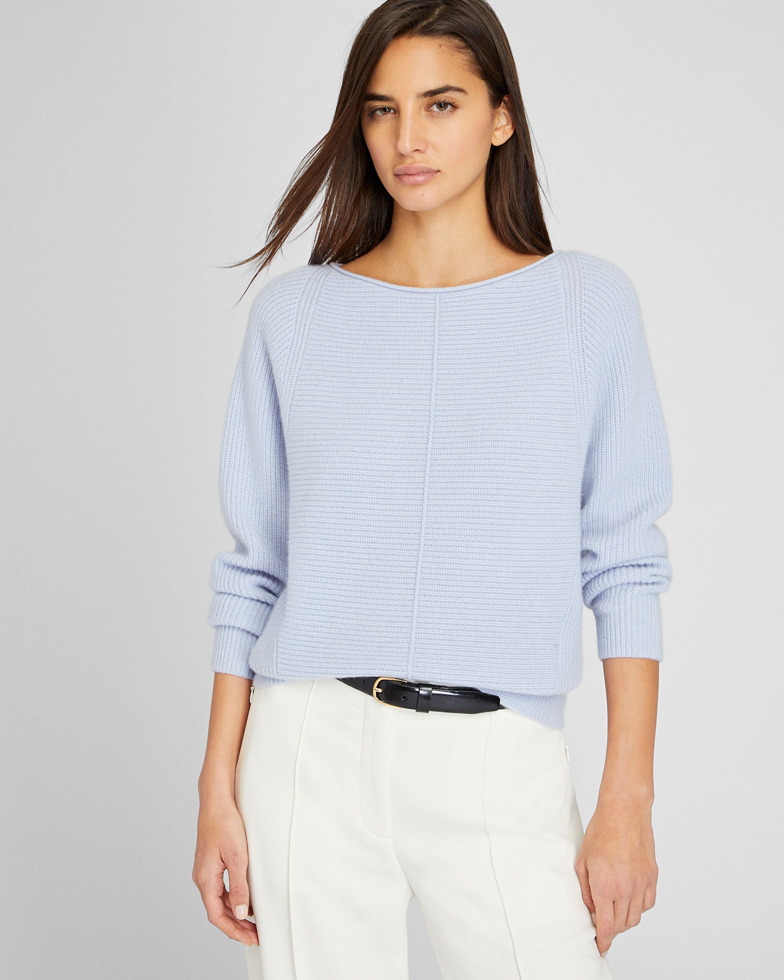 CLUB MONACO - Chandail en cachemire côtelé - Bleu clair