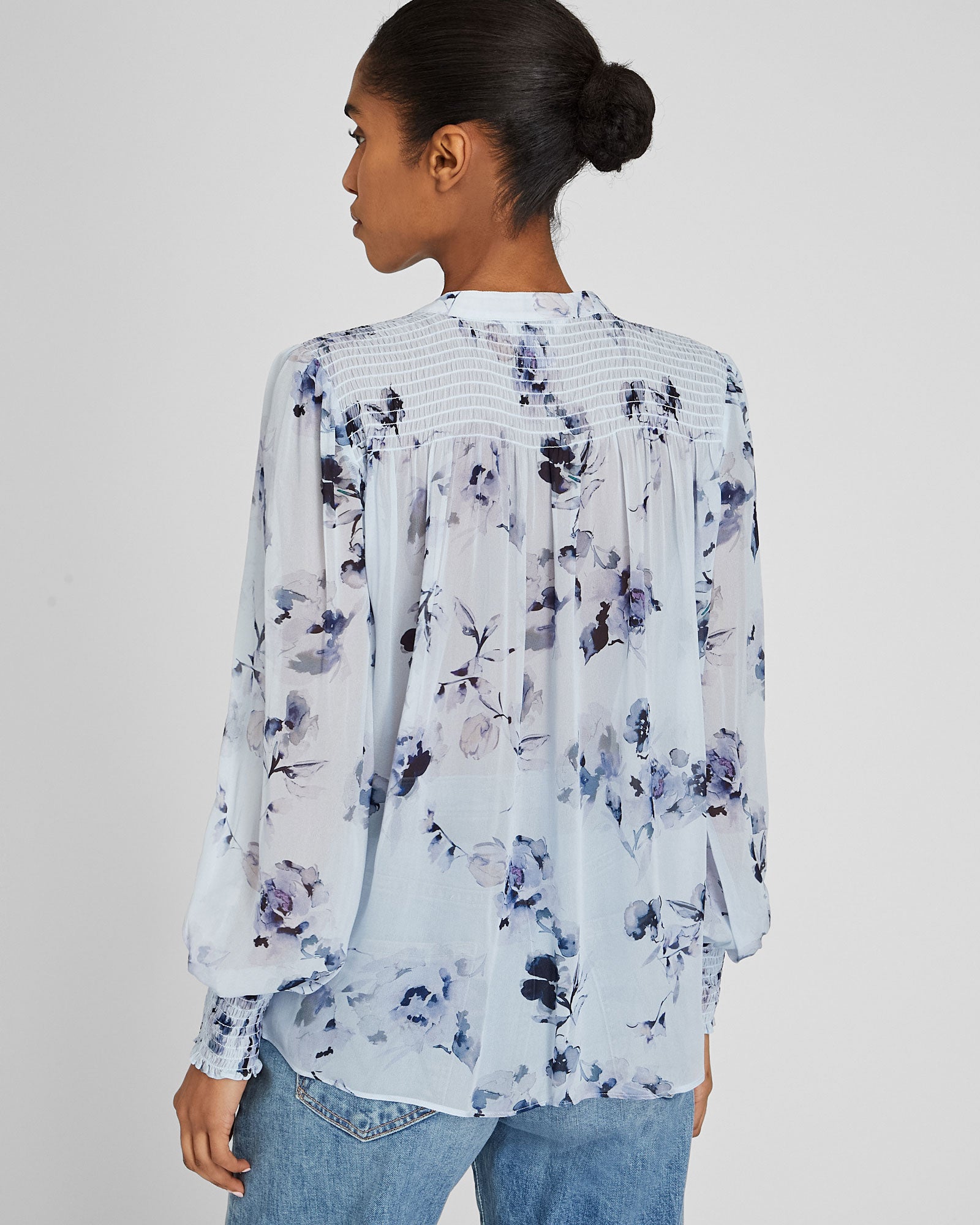 CLUB MONACO - Chemisier à empiècement froncé - Mélange Bleu