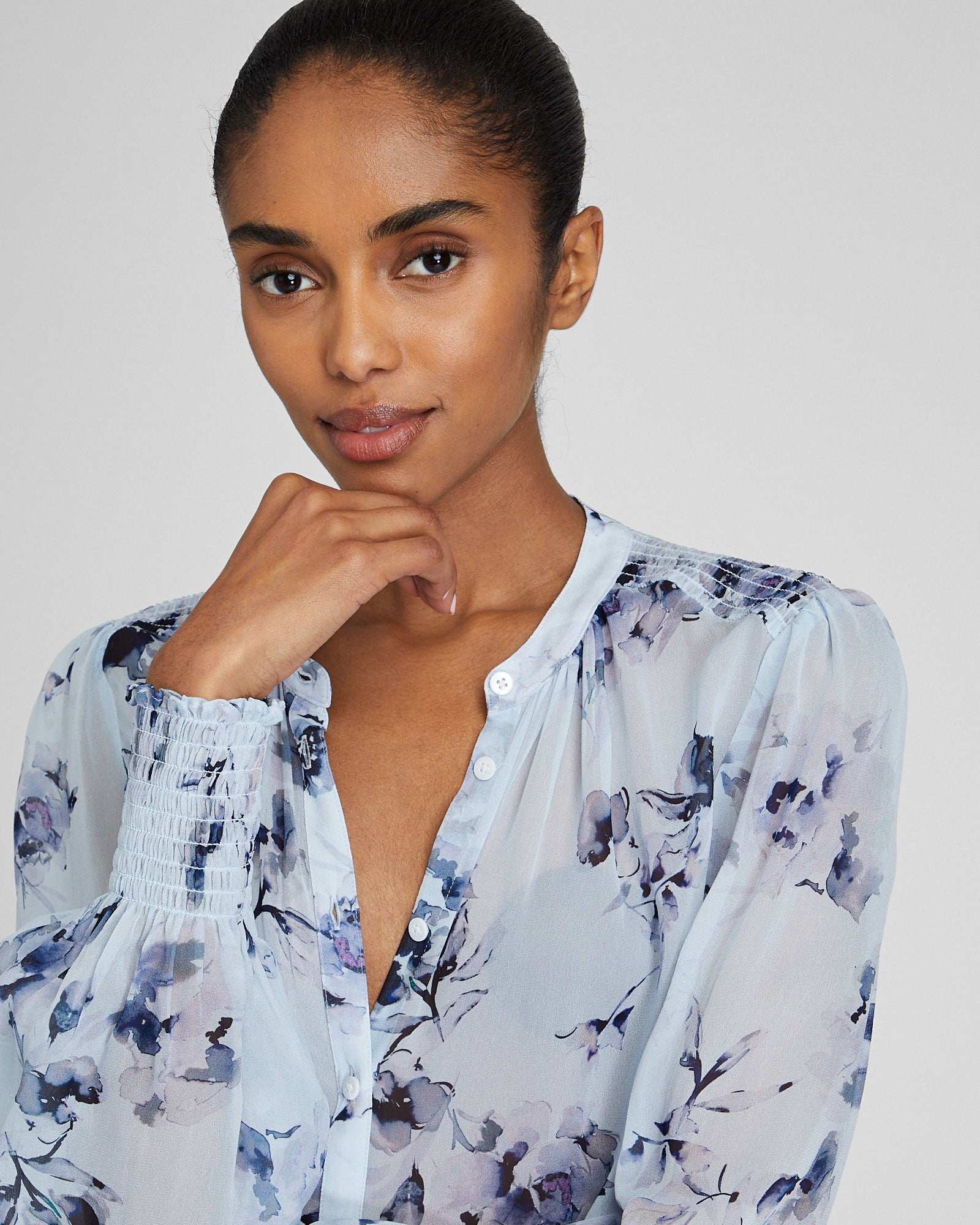 CLUB MONACO - Chemisier à empiècement froncé - Mélange Bleu