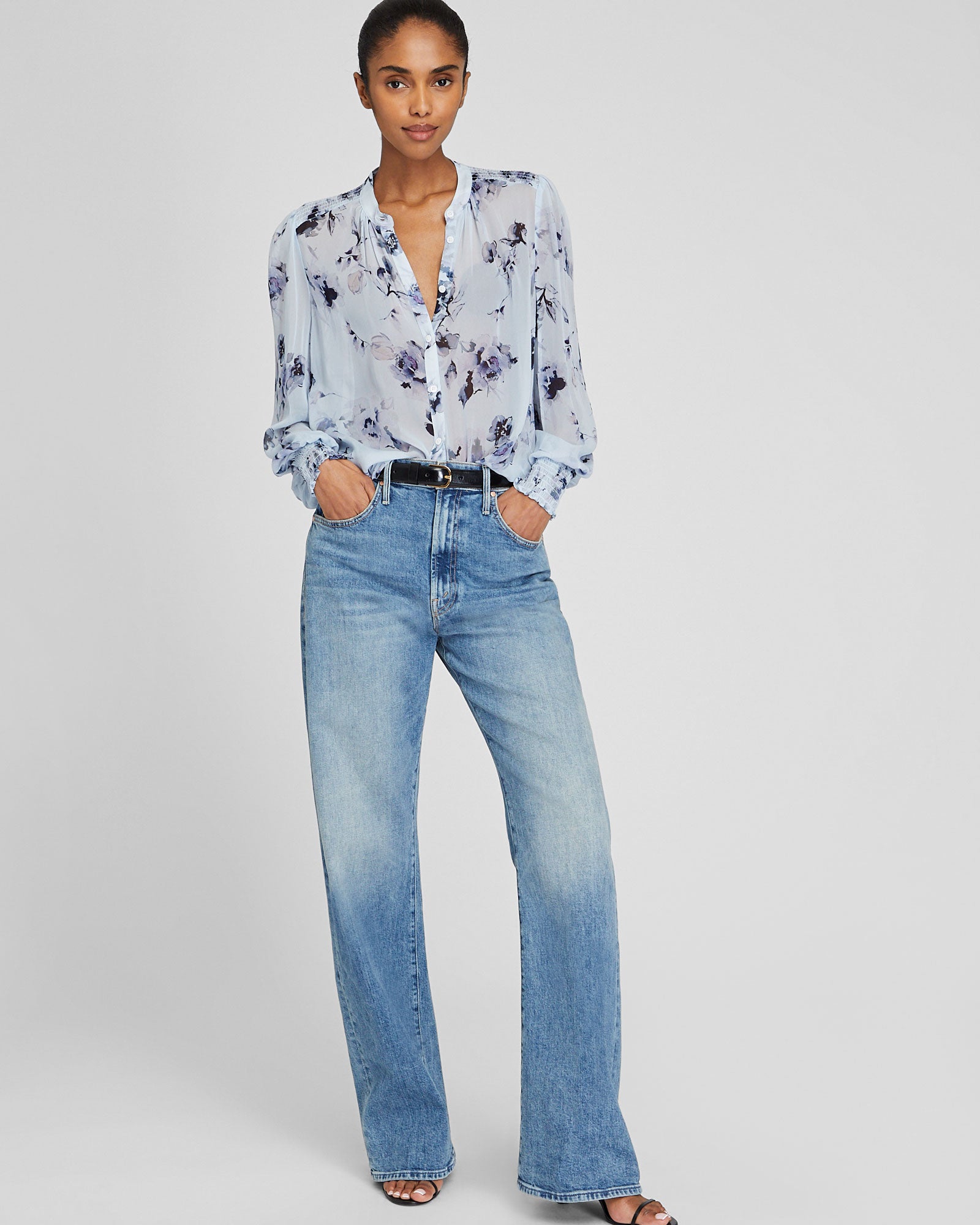 CLUB MONACO - Chemisier à empiècement froncé - Mélange Bleu