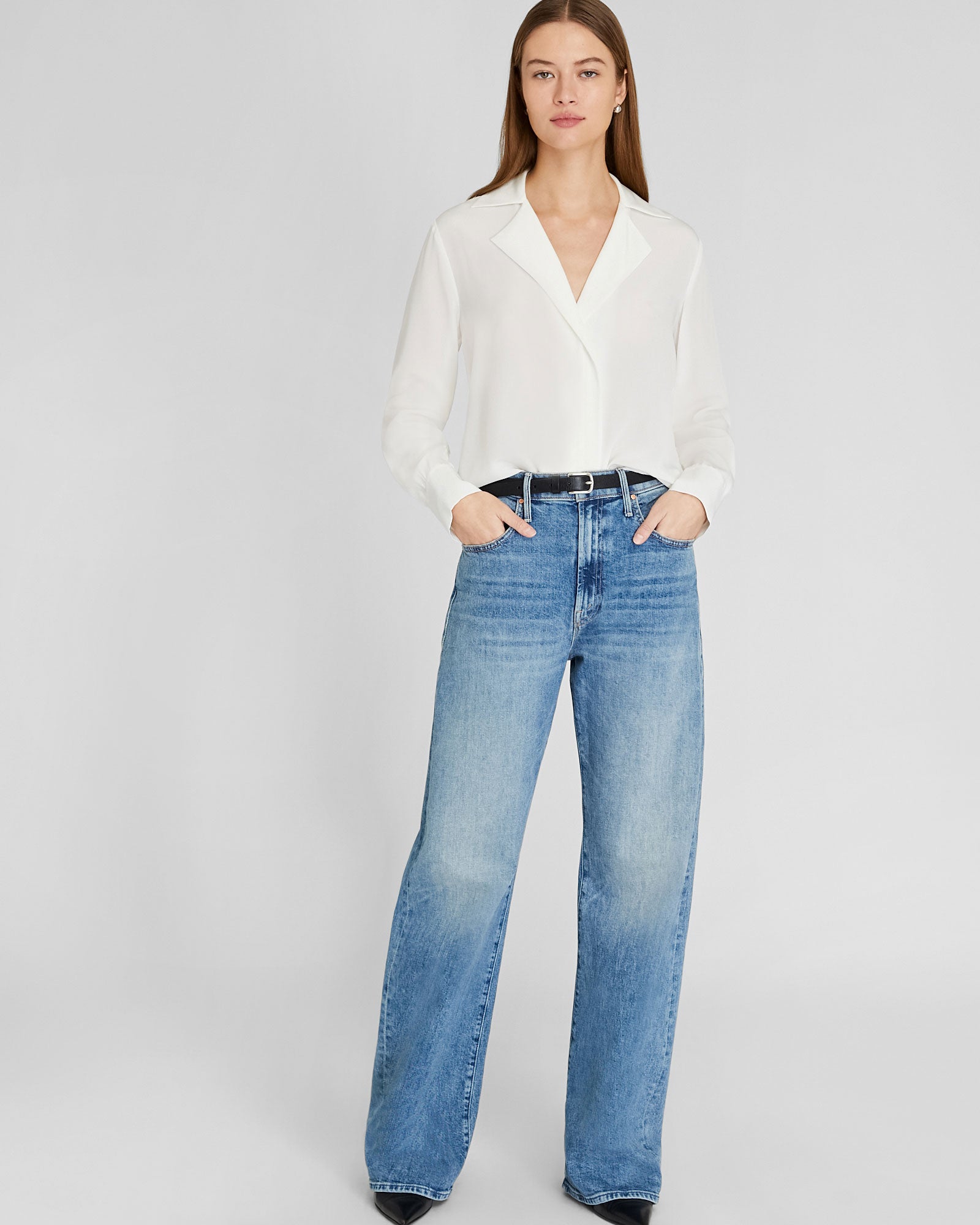 CLUB MONACO - Silk Open-Neck Blouse - White