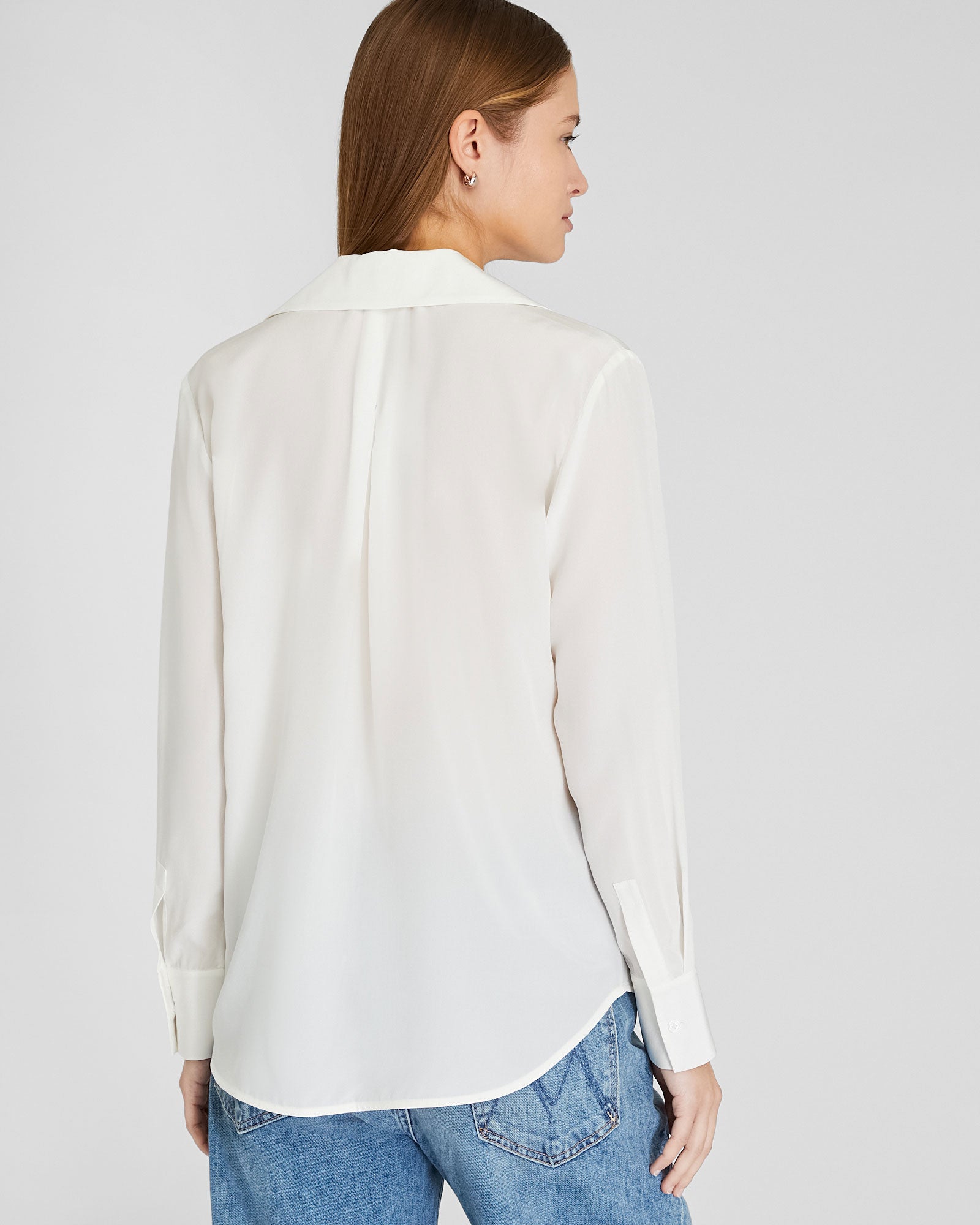 CLUB MONACO - Silk Open-Neck Blouse - White